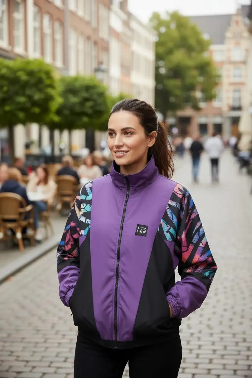Unisex Mor Renk Desenli Bomber Ceket