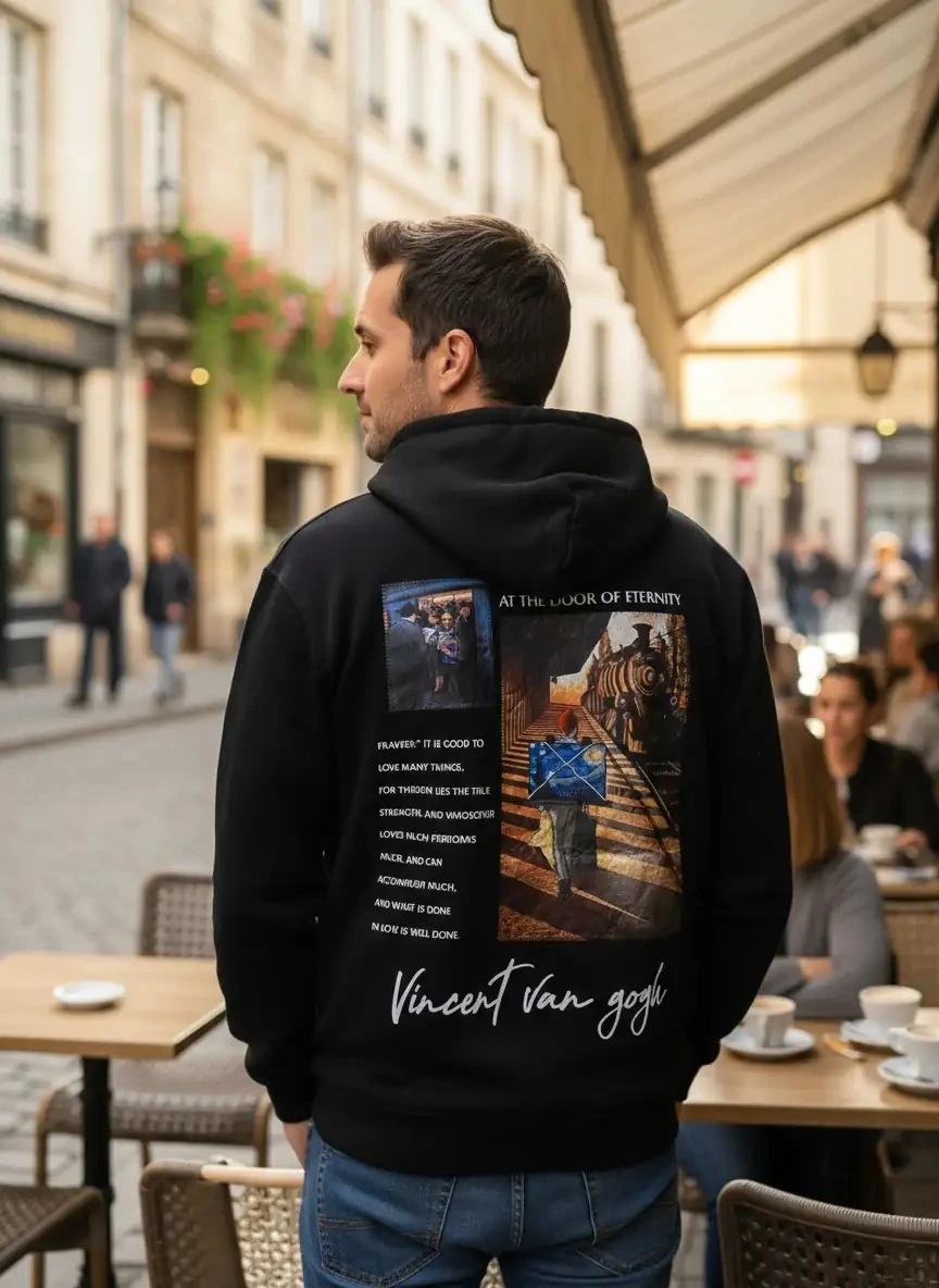 Unisex Door of Eternity Oversize Hoodie - Şardonlu %100 Pamuk - Siyah