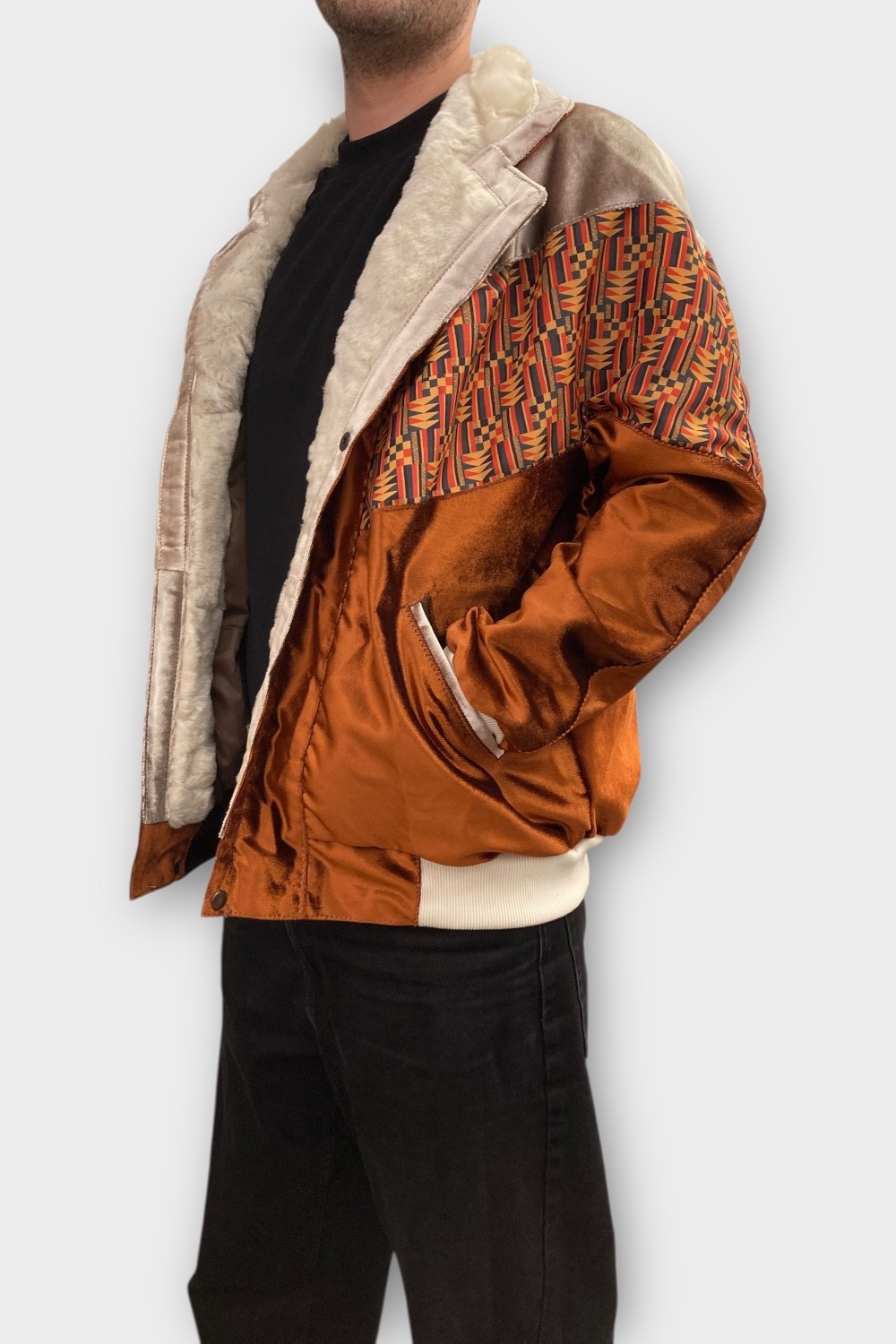 (7410) XLarge Beden Vintage Desenli Özel Ceket