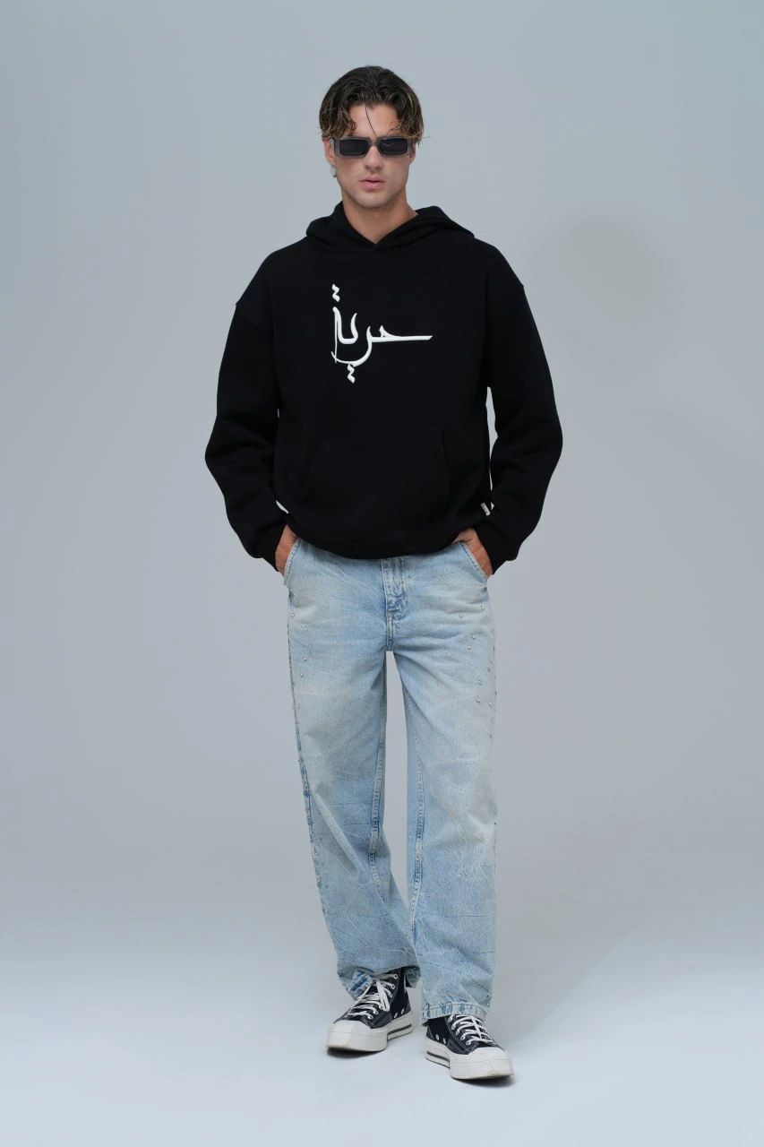 Carpet Motif Oversize Hoodie – 100% Cotton Black | Unique Back Print