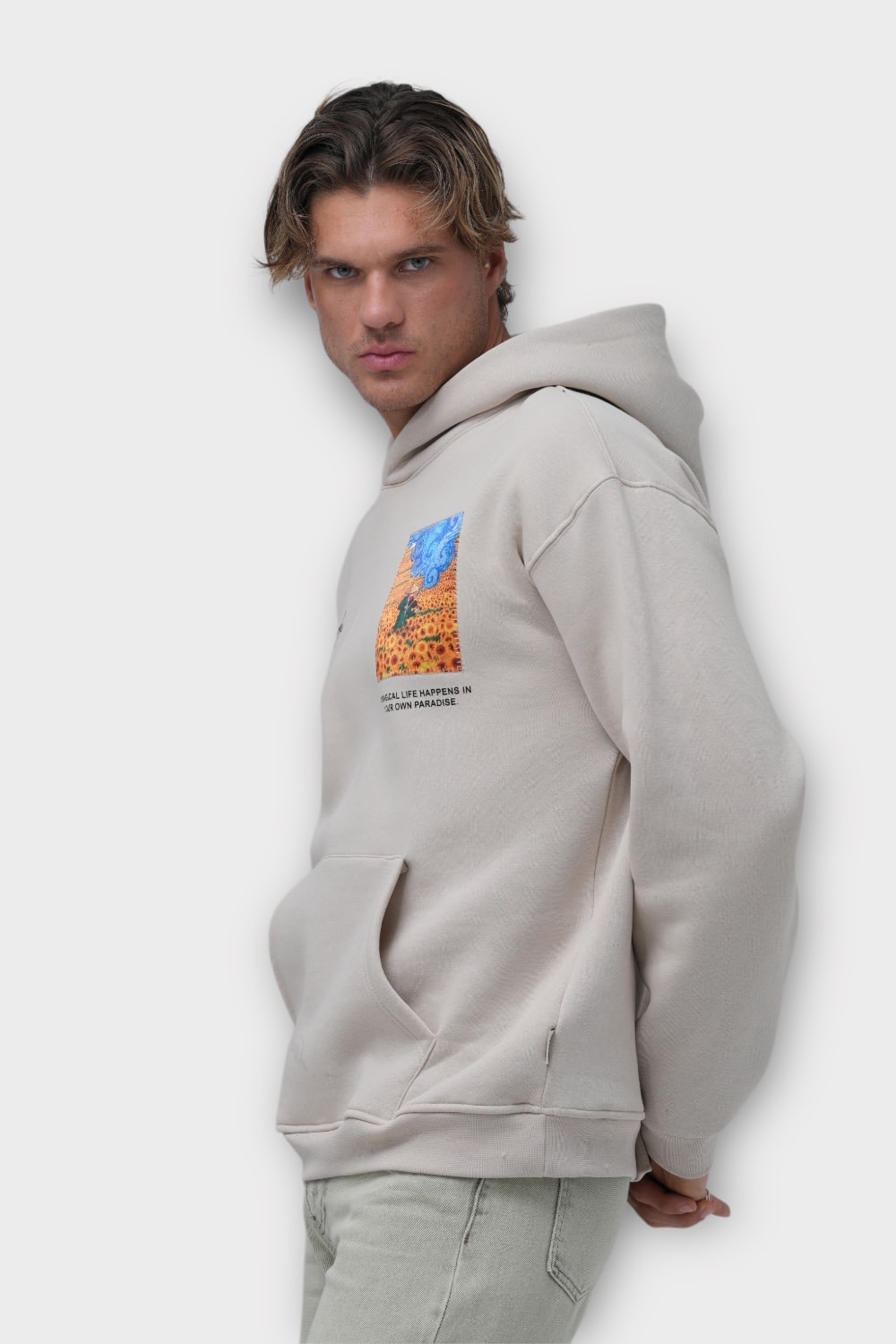 Impressionist Painter Oversize Hoodie  - %100 Pamuk - Taş