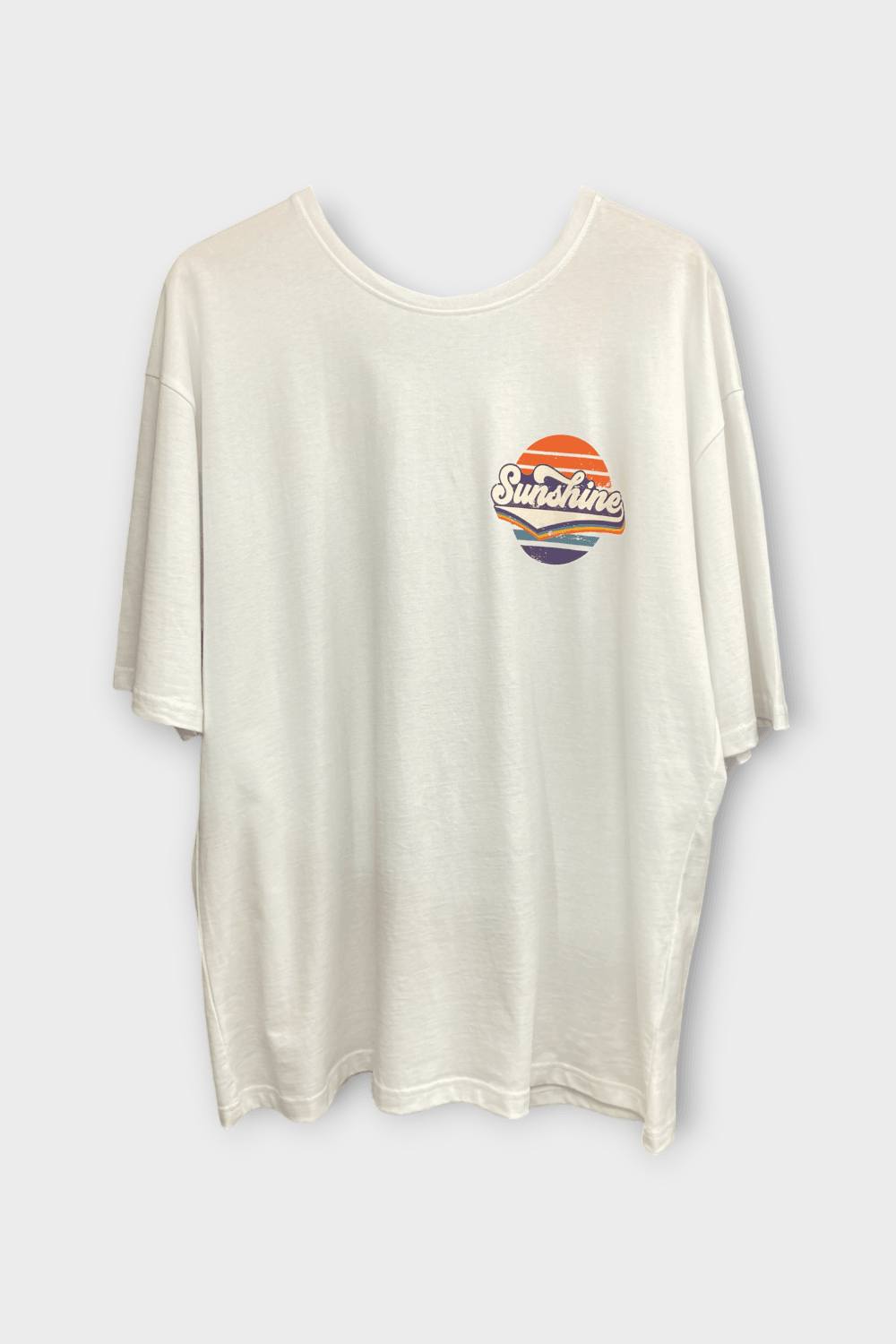Retro Sunshine Baskılı Oversize Tişört - Beyaz