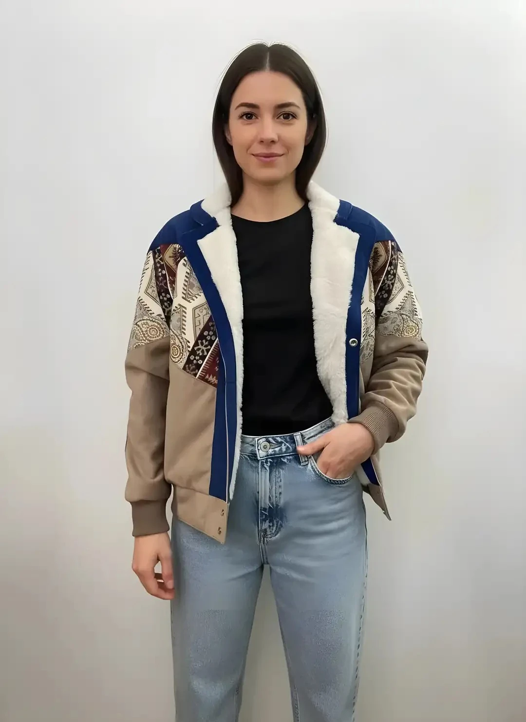 (7644) 36/38 Beden Uyumlu Vintage Desen Oversize Unisex Ceket