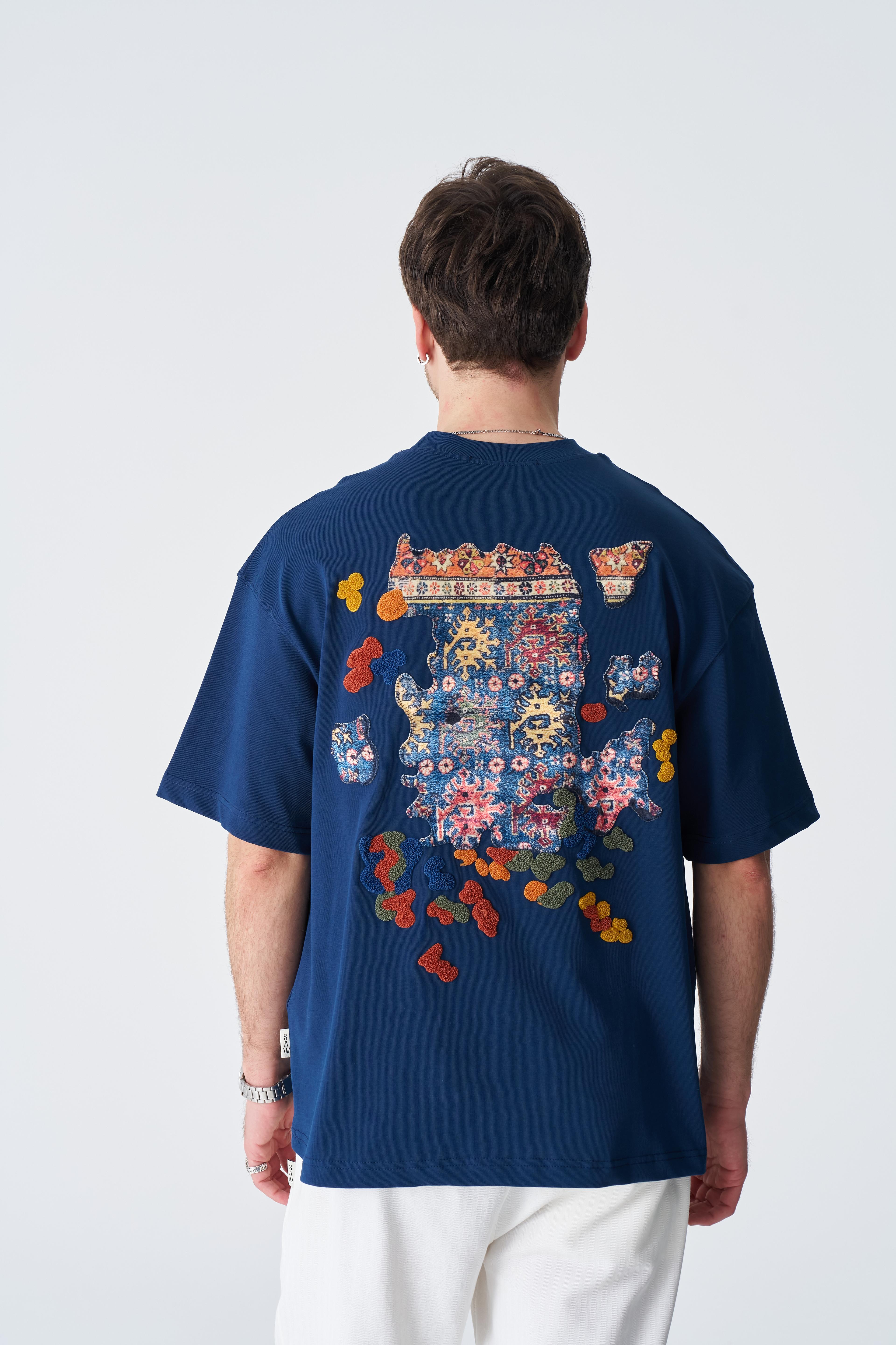 Authentic Oversize %100 Pamuk T-Shirt - Lacivert