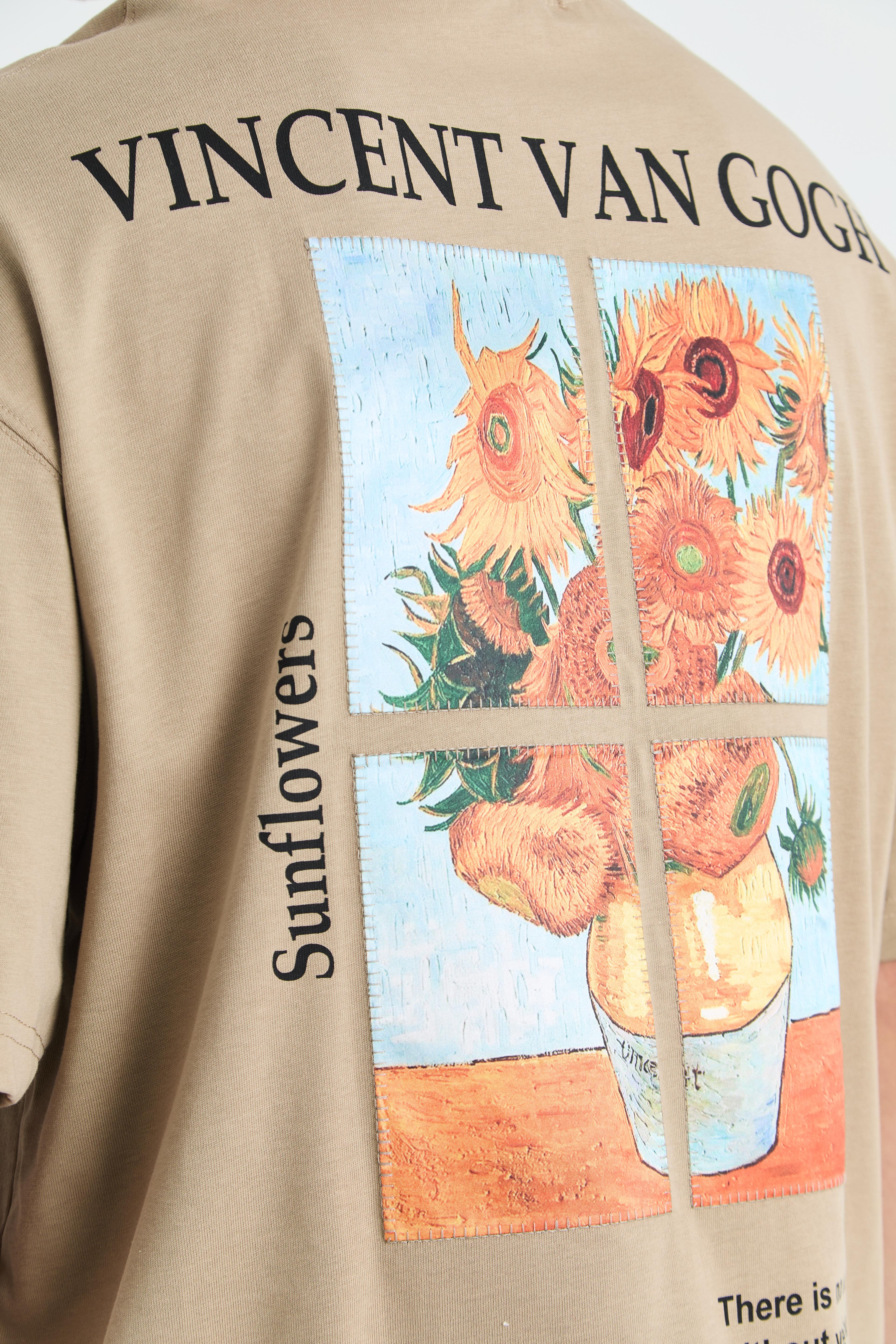 Vincent van Gogh Sunflowers Oversize Tişört - Vizon