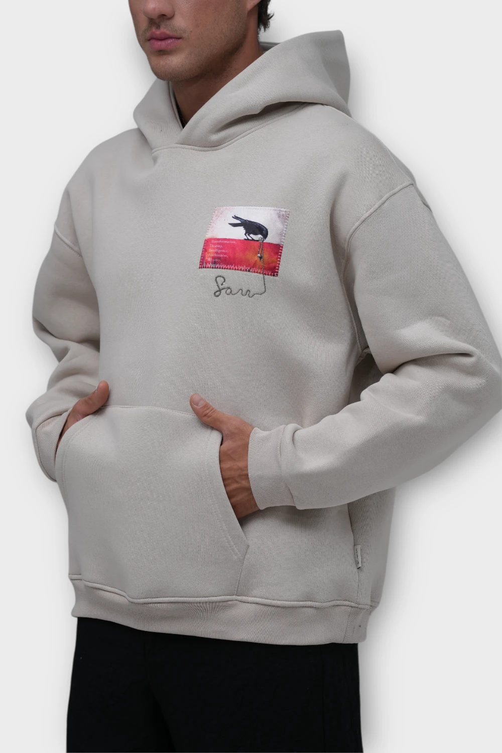 Transformation Karga Baskılı Oversize Hoodie - Taş