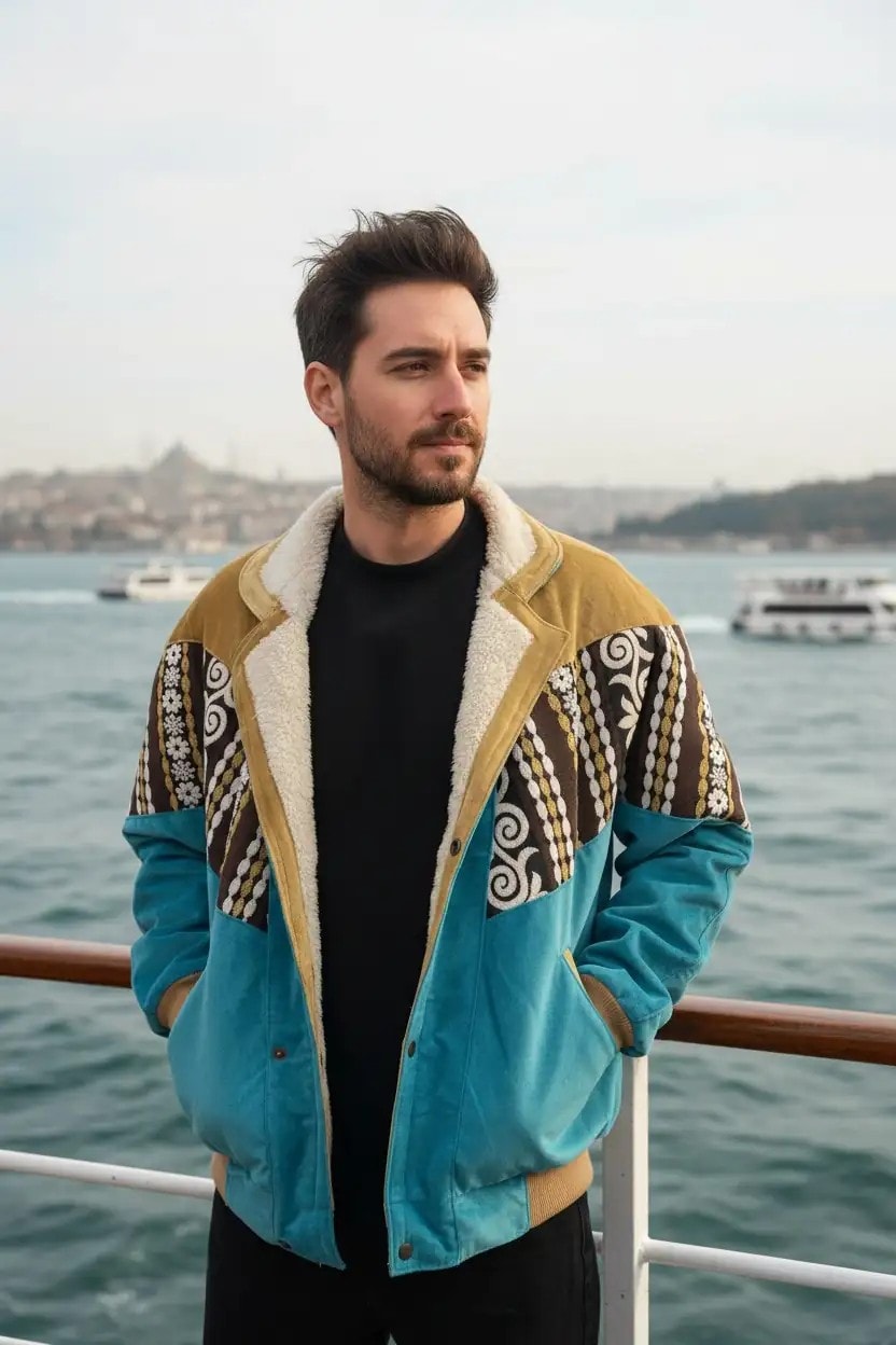 (7431) Large / XLarge Uyumlu Vintage Desenli Özel Ceket
