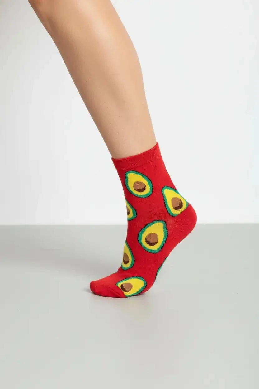 Kırmızı Avokado Desenli Çorap (36-44)