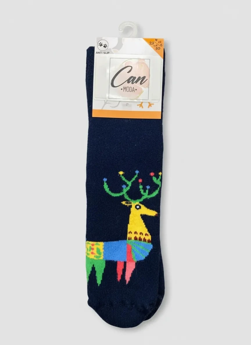 Geyik Temalı Havlu Kaydırmaz Taban Çocuk Yılbaşı Çorabı 