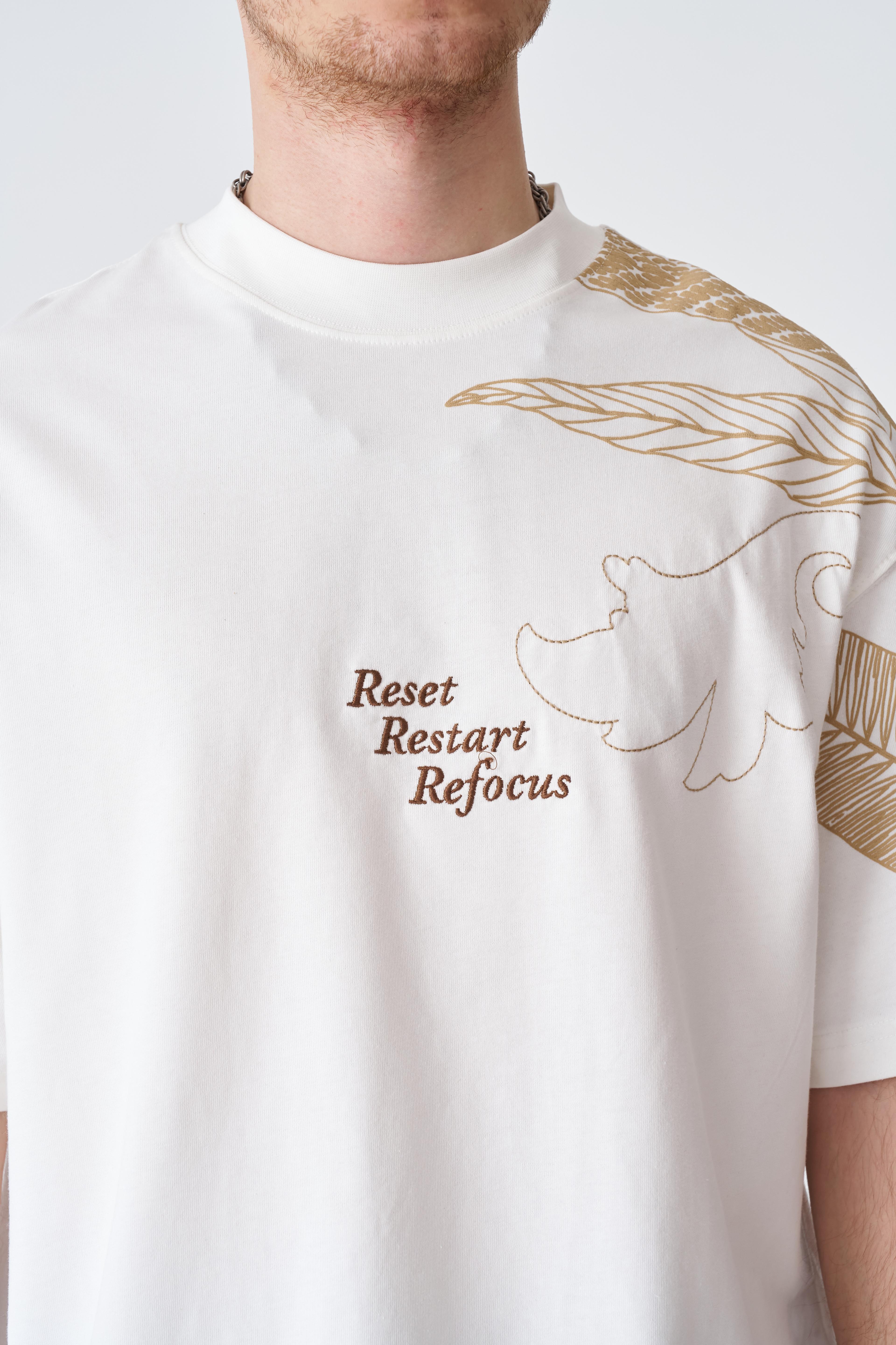Reset Restart Refocus Oversize T-Shirt - Beyaz