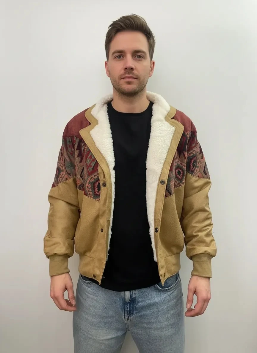 (7636) Small / Medium Beden Uyumlu Oversize Vintage Desen Ceket