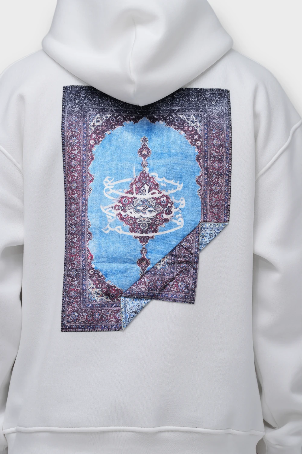 Halı Motifli Oversize Hoodie - Beyaz