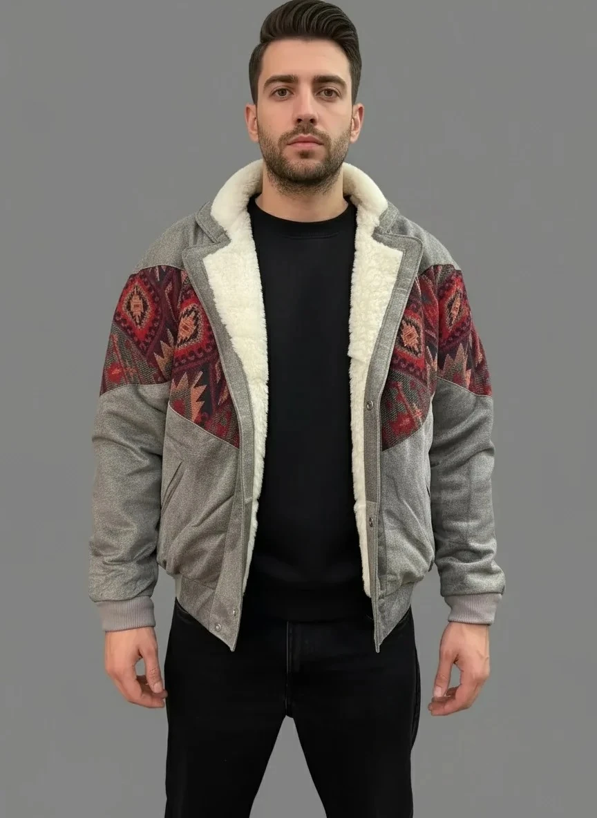 (7616) Small / Medium Beden Uyumlu Oversize Vintage Desen Ceket