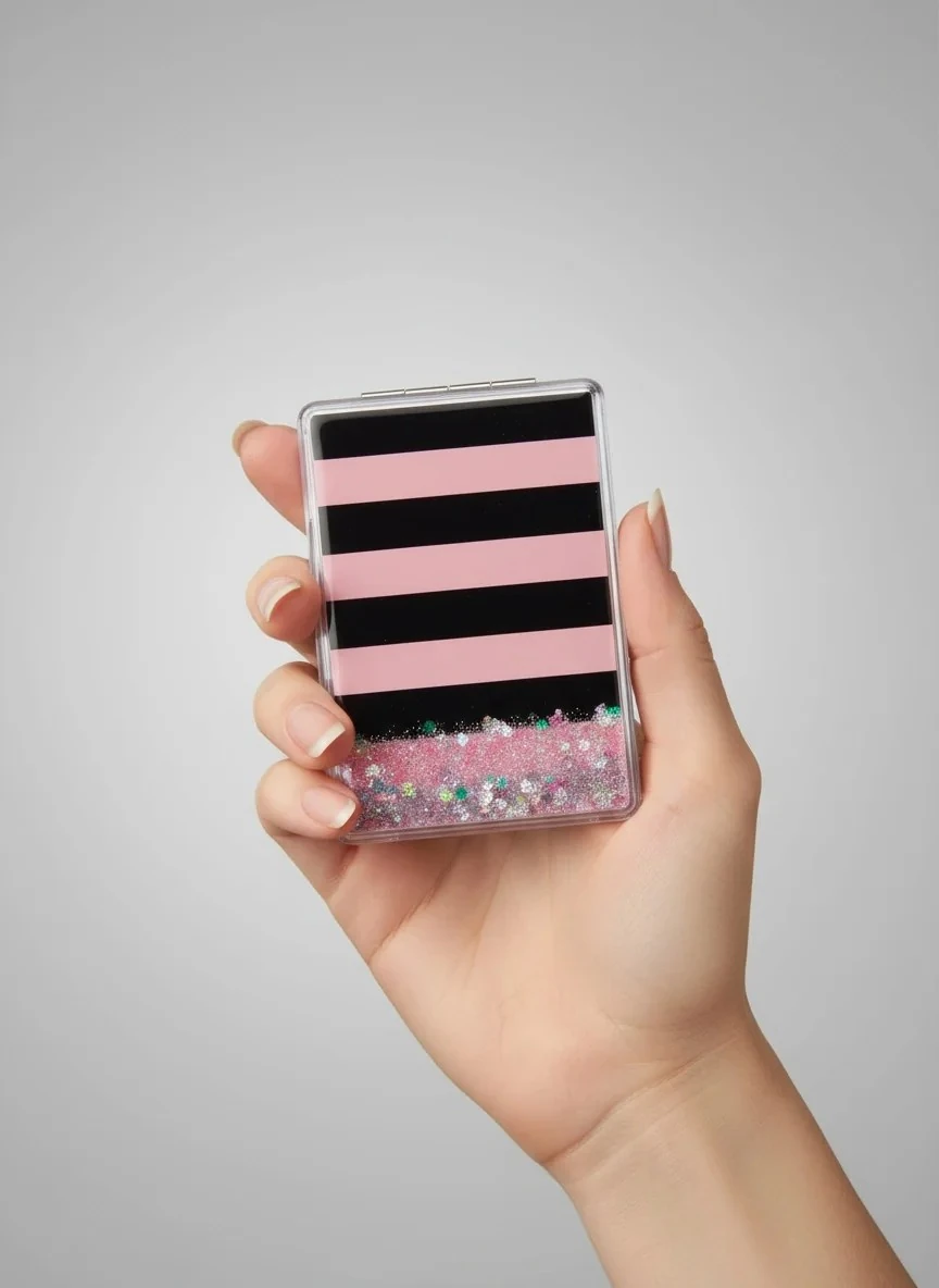 Pembe Siyah Çizgili 6 * 8.5 cm Cep Aynası - YA151