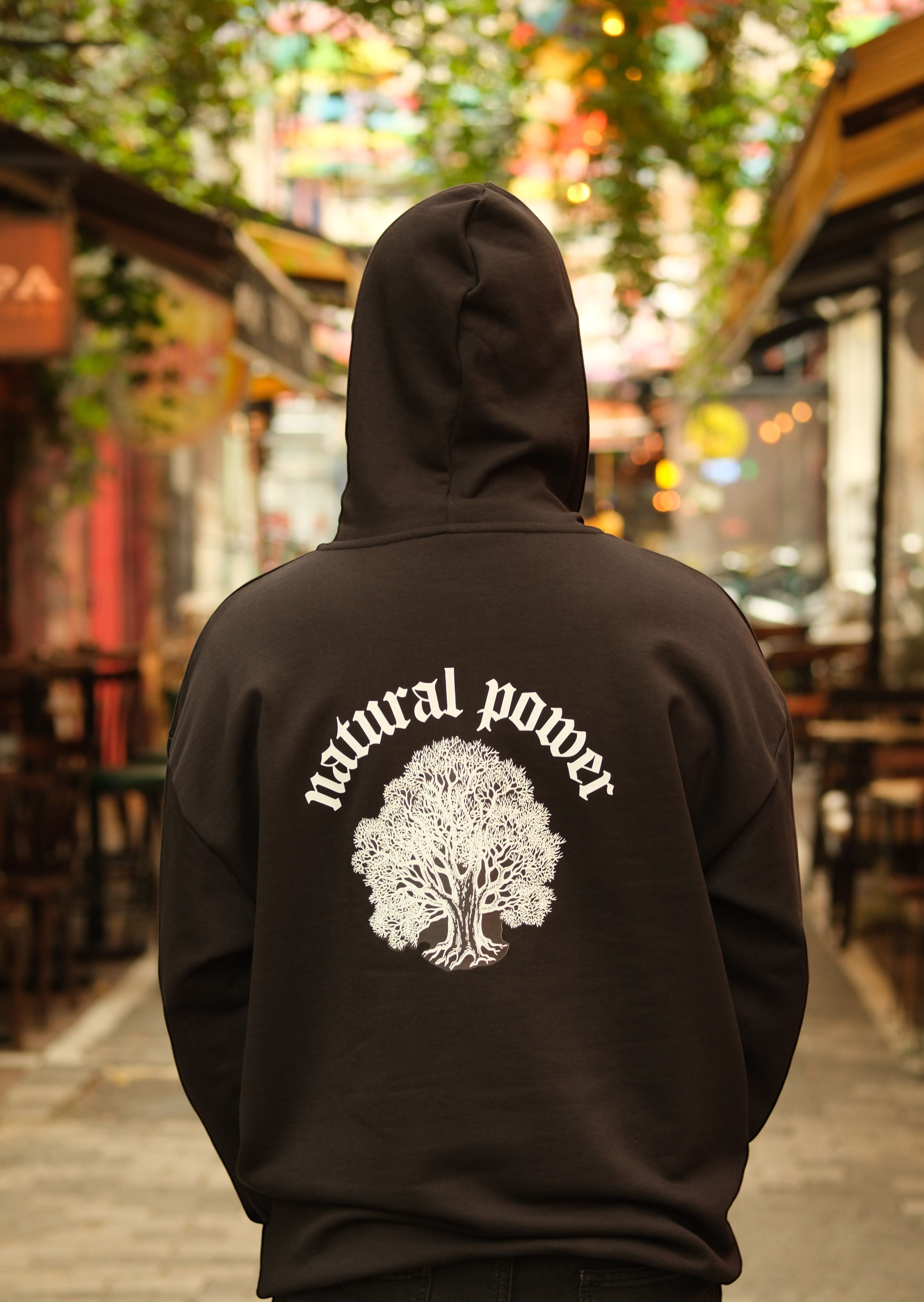 Natural Power Siyah Oversize Kapüşonlu Sweatshirt - CNMD-SW223