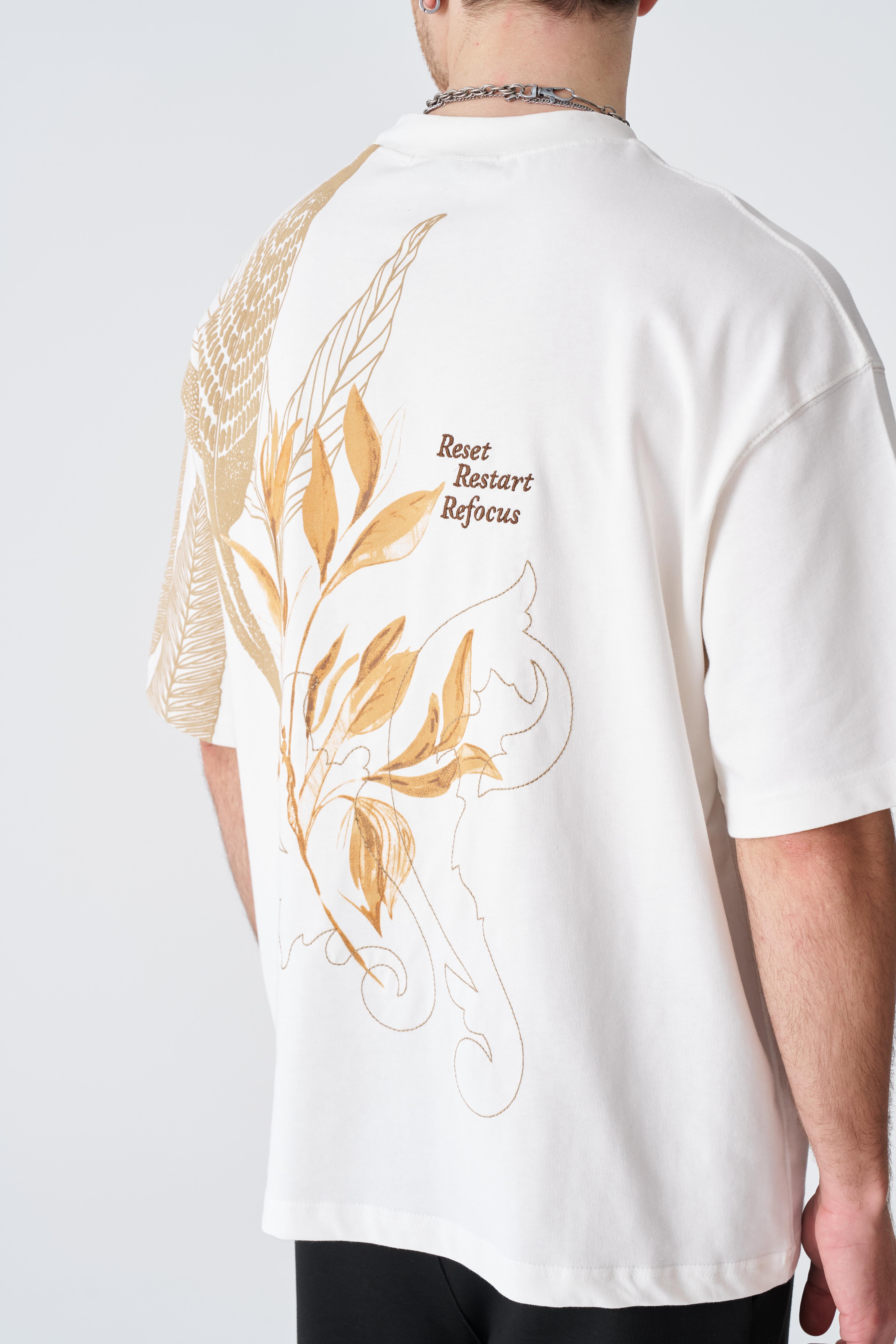 Reset Restart Refocus Oversize T-Shirt - Beyaz