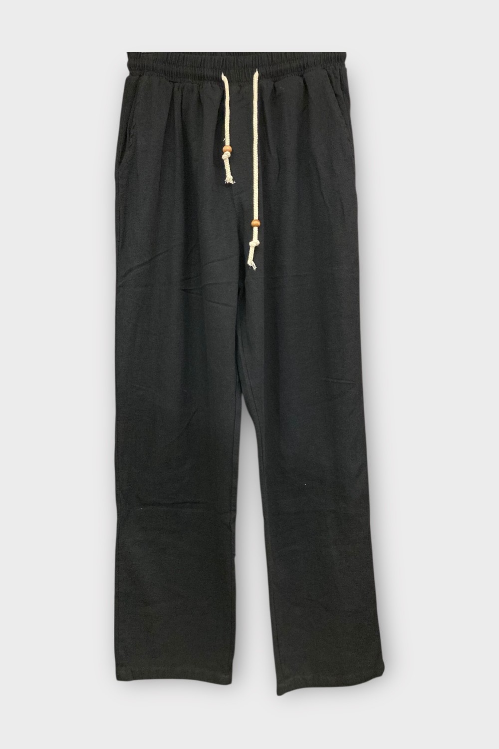 Keten Rahat Kesim Baggy Pantolon – Siyah - OTS2617