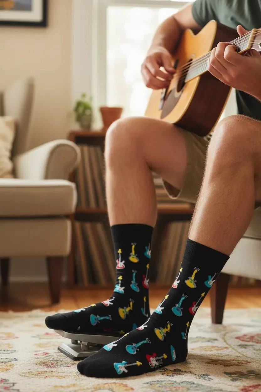 Çoklu Gitarlar Desenli Renkli Çorap (36-44 Numaraya Uygun)