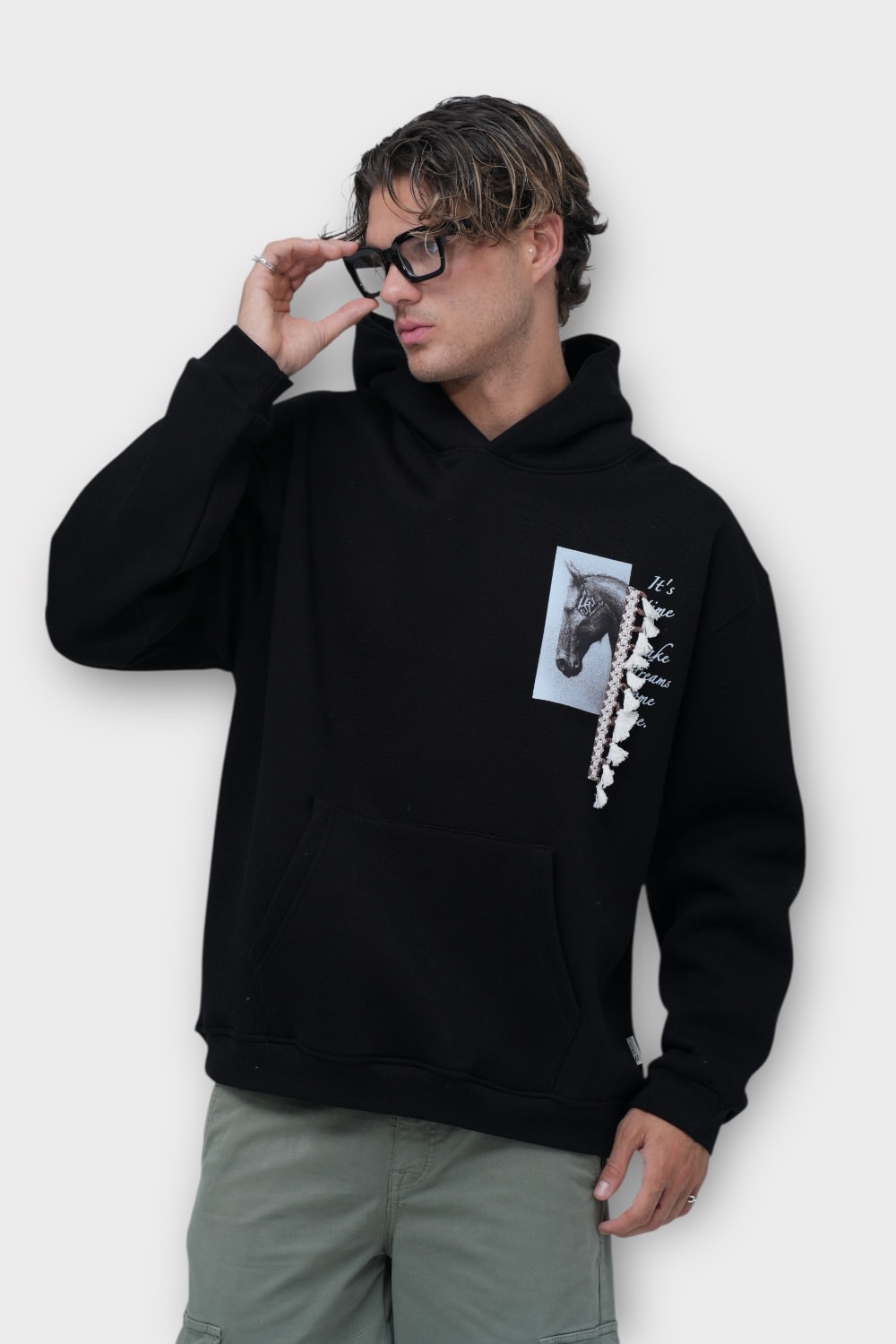 Make Dreams Come True Oversize Hoodie  - %100 Pamuk - Siyah