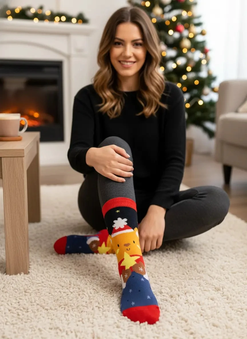 Yıldızlı Ayıcık Temalı Havlu Yılbaşı Çorabı - CM169