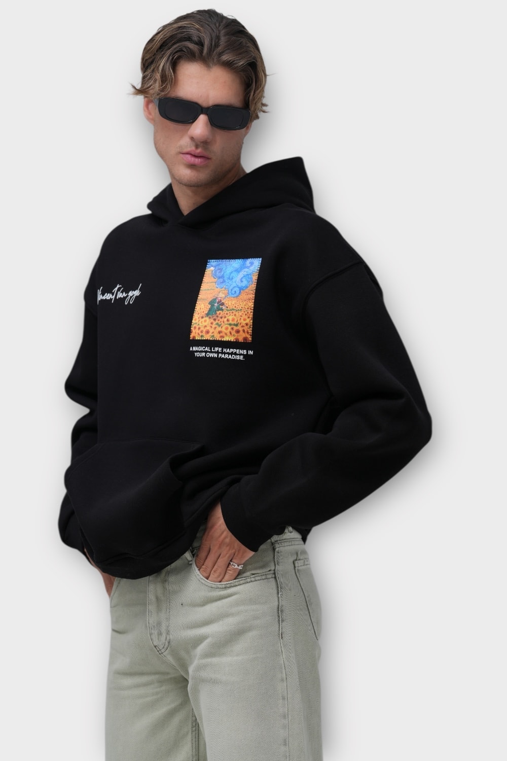 Impressionist Painter Oversize Hoodie  - %100 Pamuk - Siyah