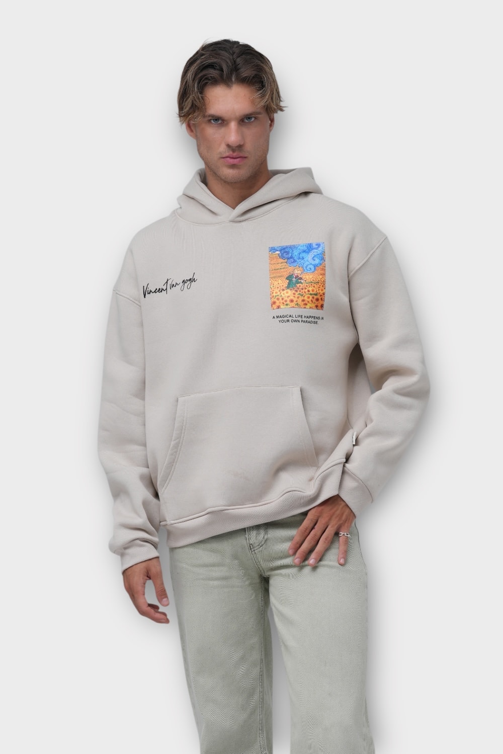 Impressionist Painter Oversize Hoodie  - %100 Pamuk - Taş