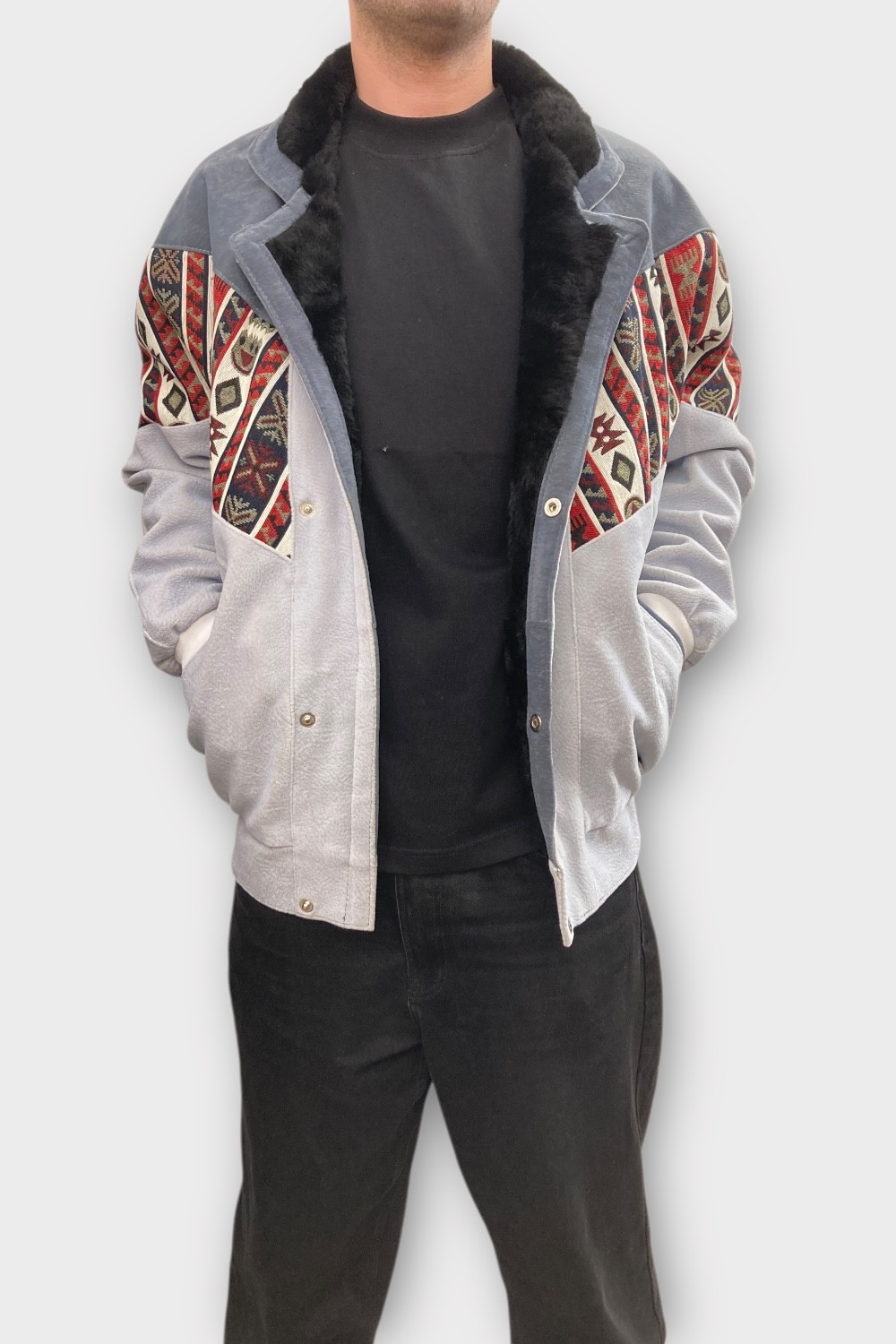 (7401) XLarge Beden Vintage Desenli Özel Ceket