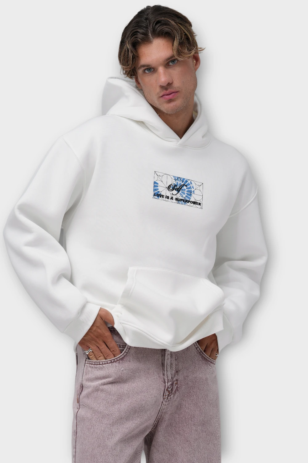 Self "Love is a Superpower" Oversize Hoodie - Beyaz
