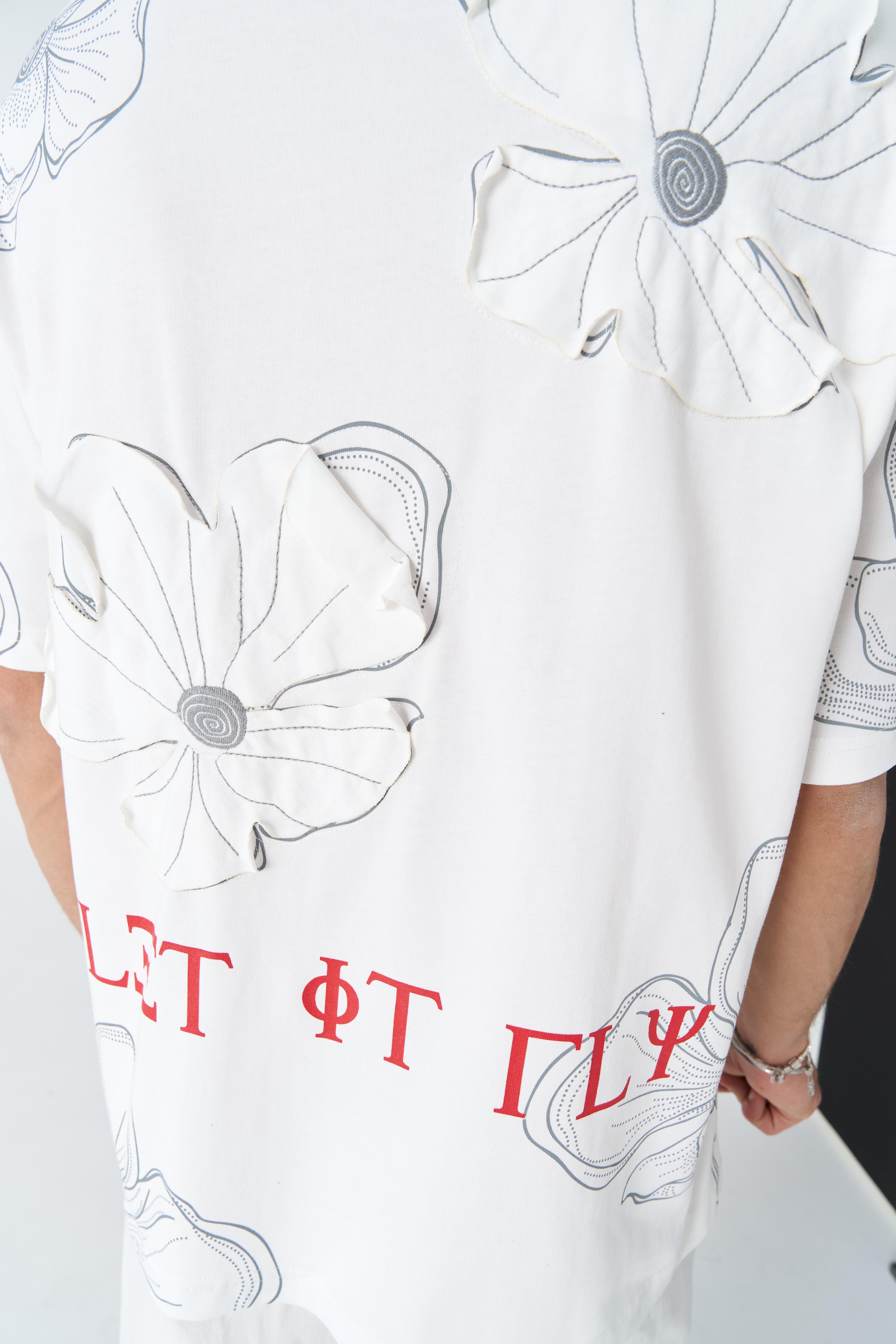 Let It Bloom Oversize Tişört - Beyaz