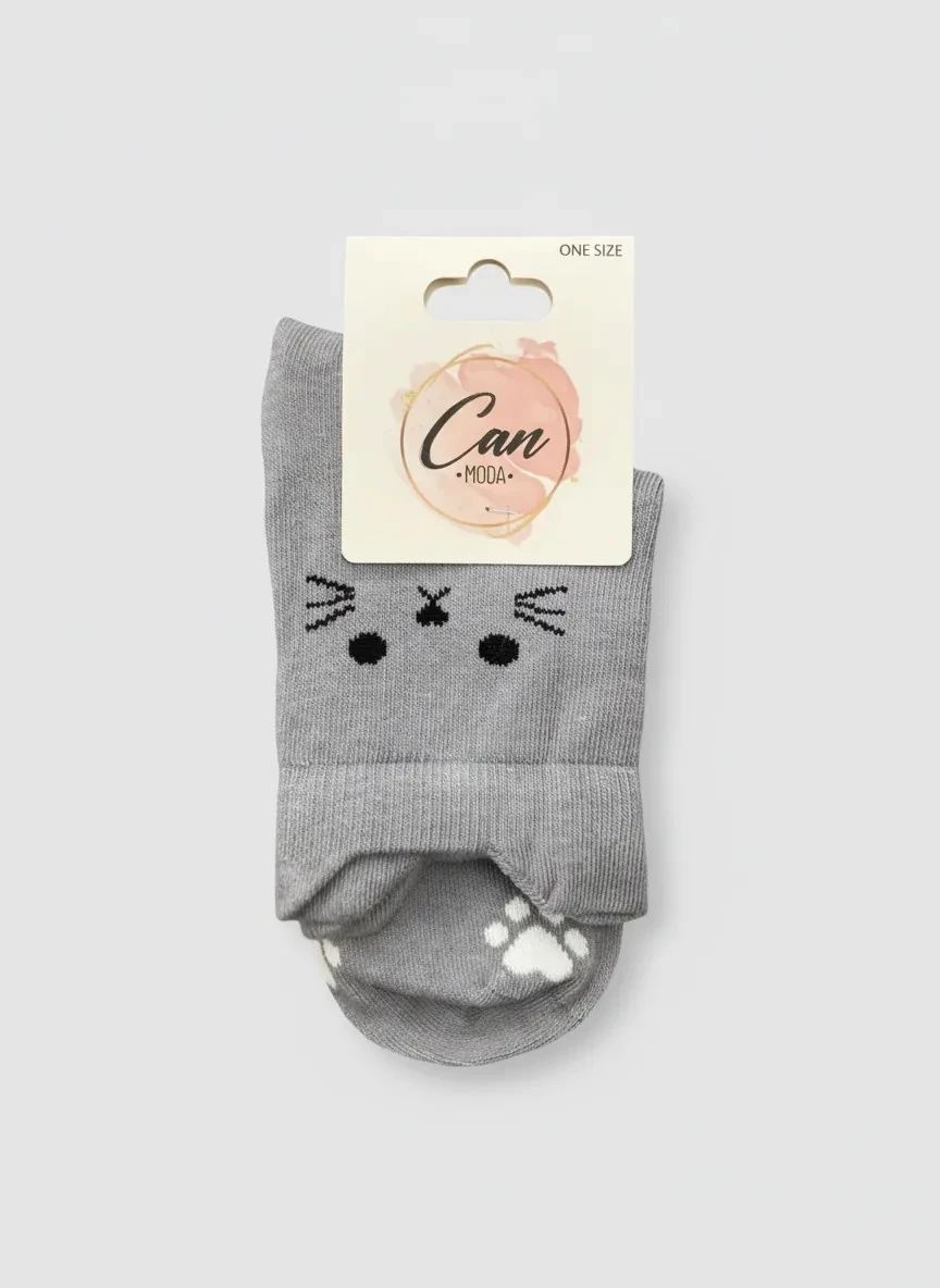 Kulaklı Kedi Desenli Çorap (36-44 Numaraya Uygun)
