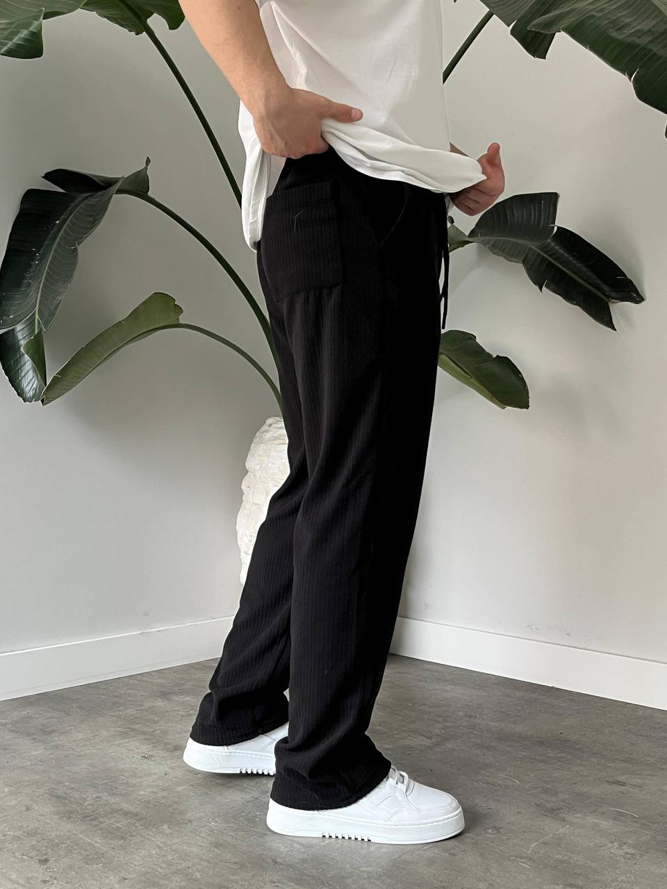 Siyah Havlu Baggy Pantolon