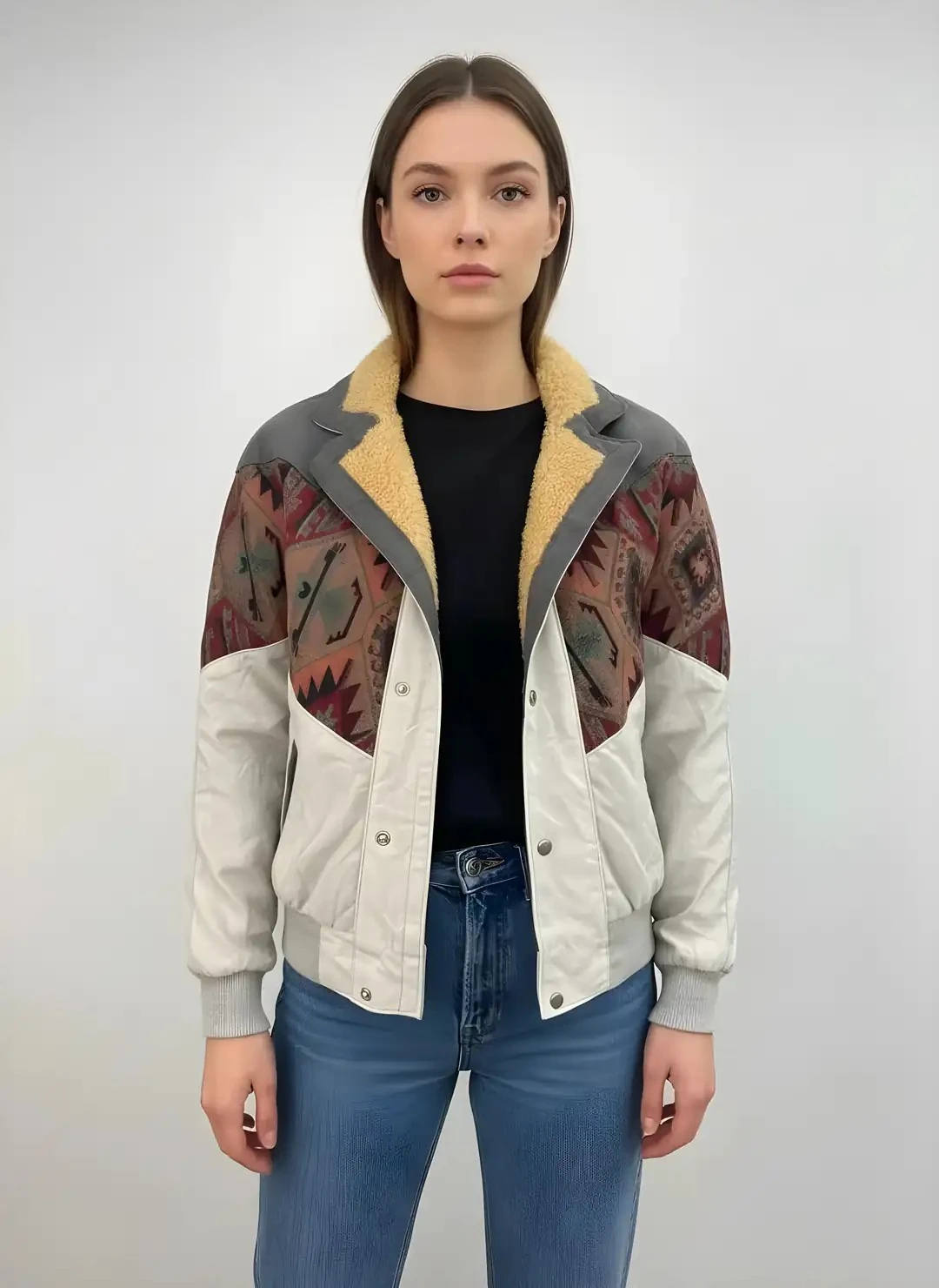 (7643) 36/38 Beden Uyumlu Vintage Desen Oversize Unisex Ceket