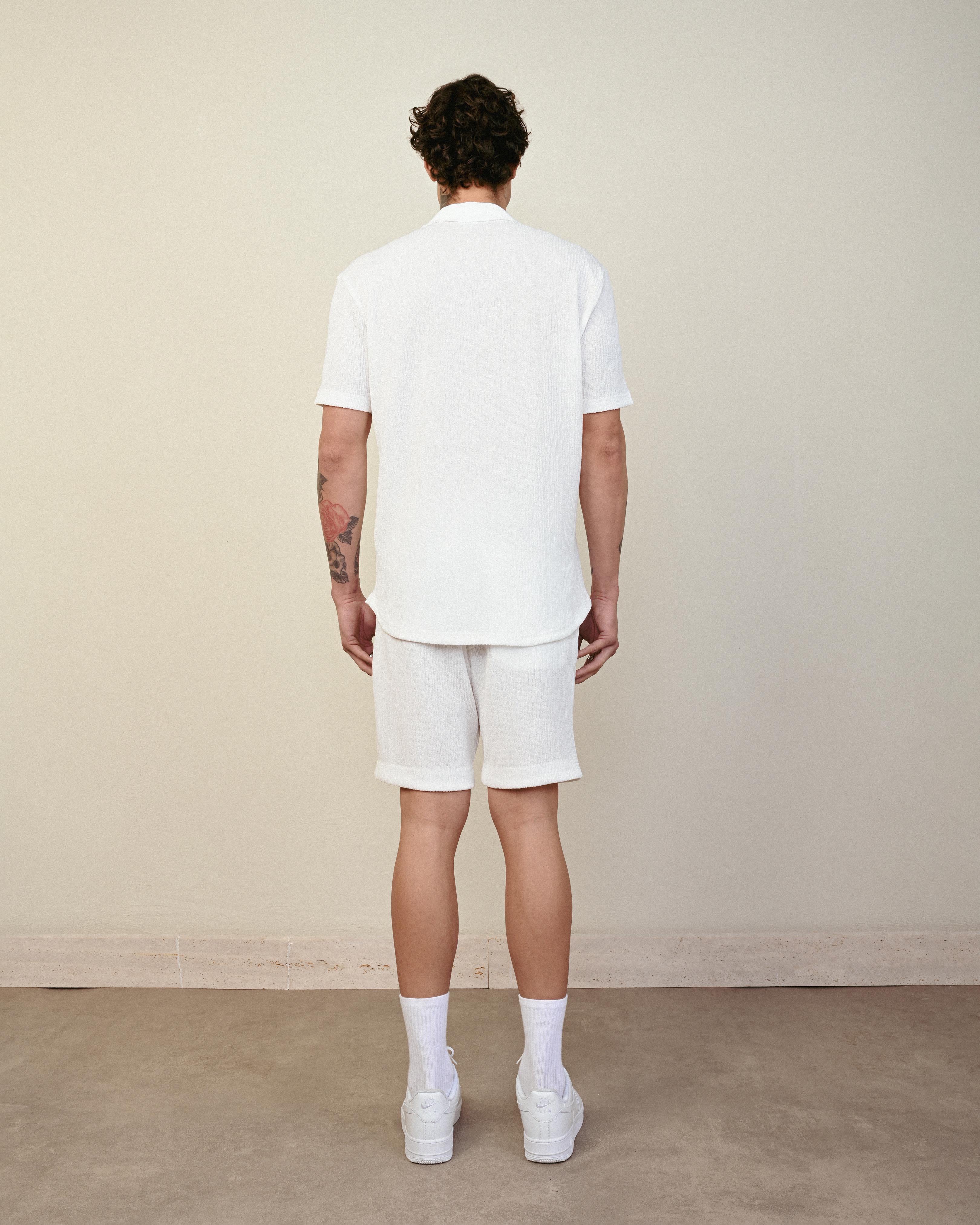 Slim Fit Gofre Kumaş Kısa Kollu  Premium Gömlek (1757) - BEYAZ