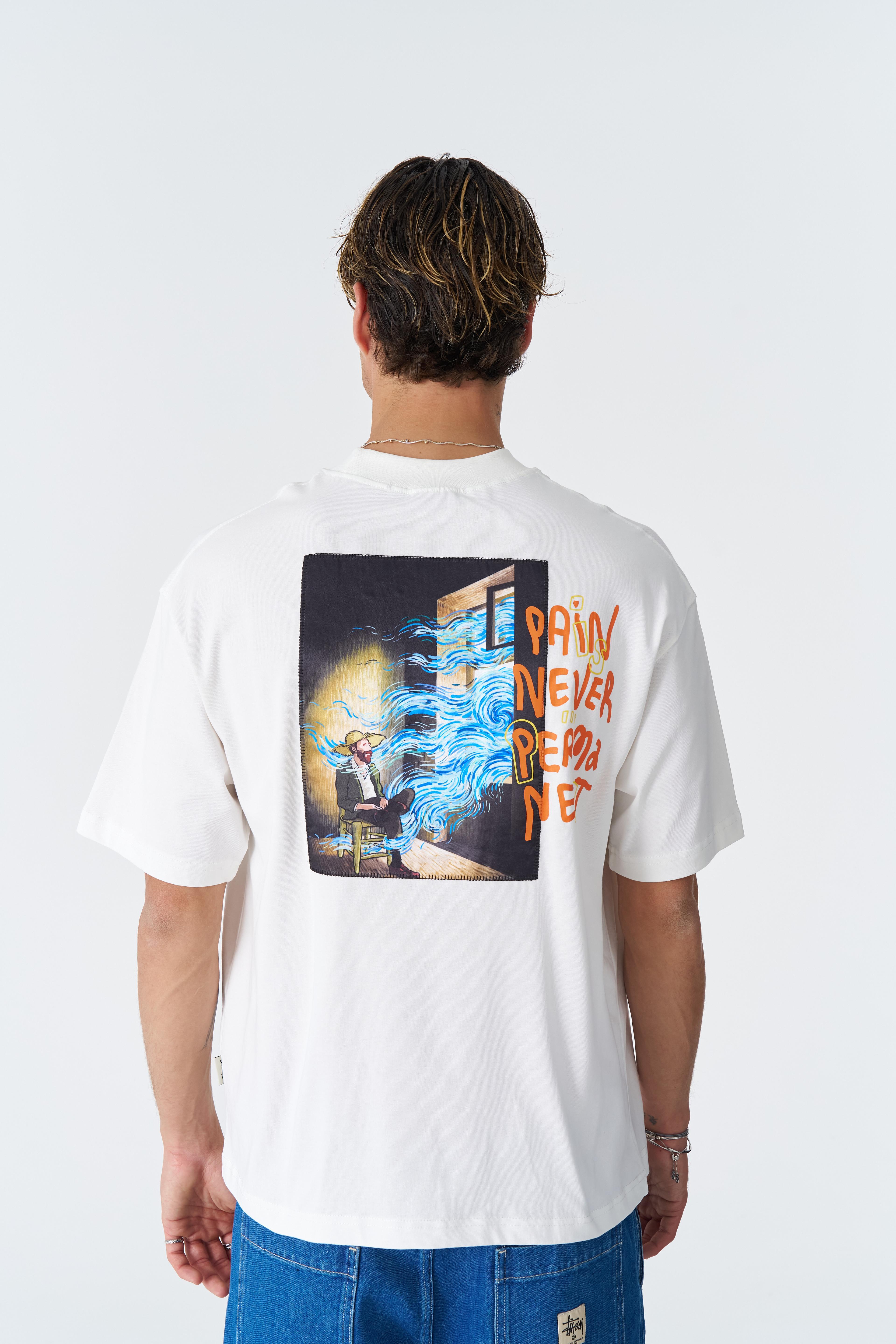 "Pain Never Permanent" Oversize Tişört - Beyaz