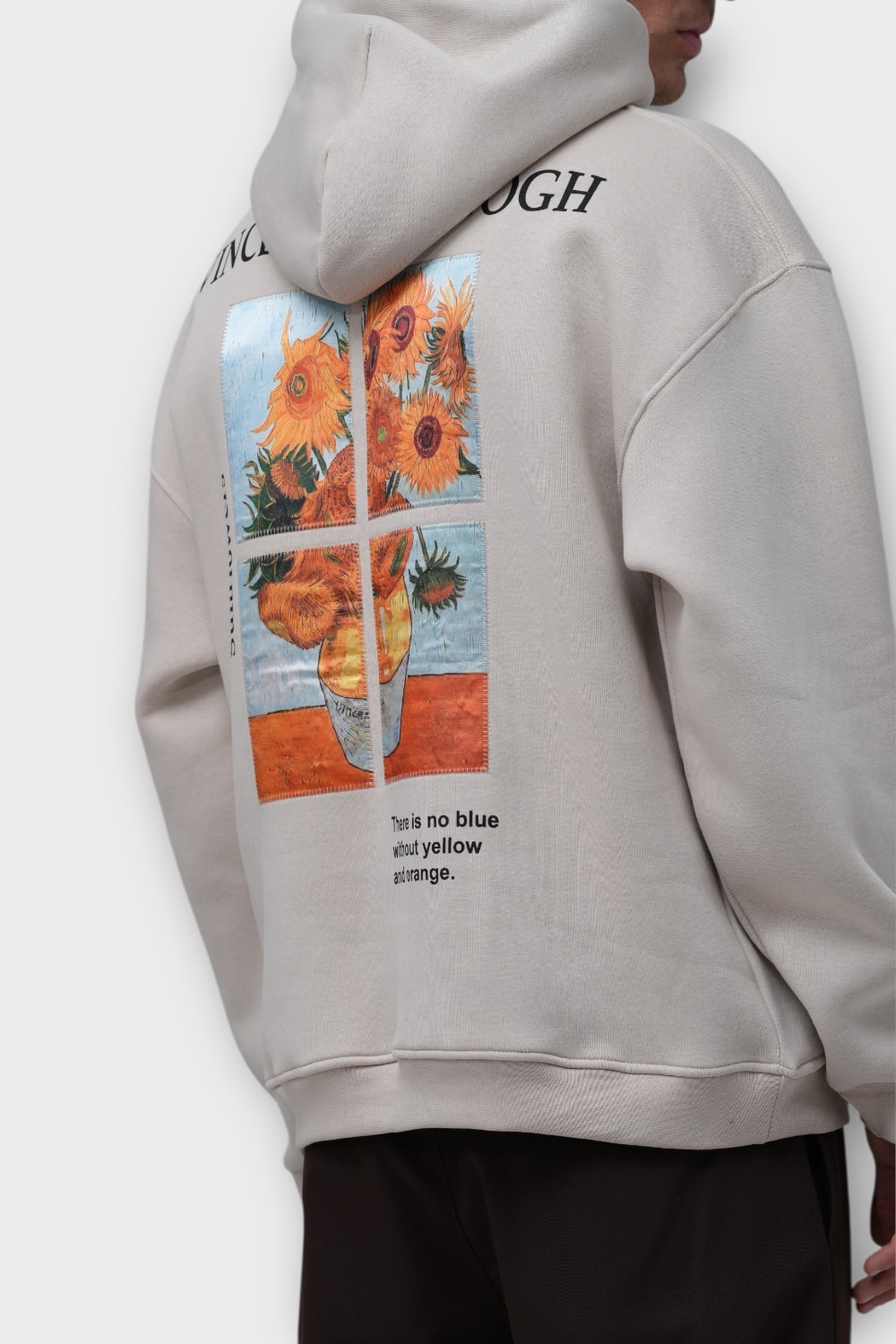 Sunflowers Oversize Hoodie  - %100 Pamuk - Taş
