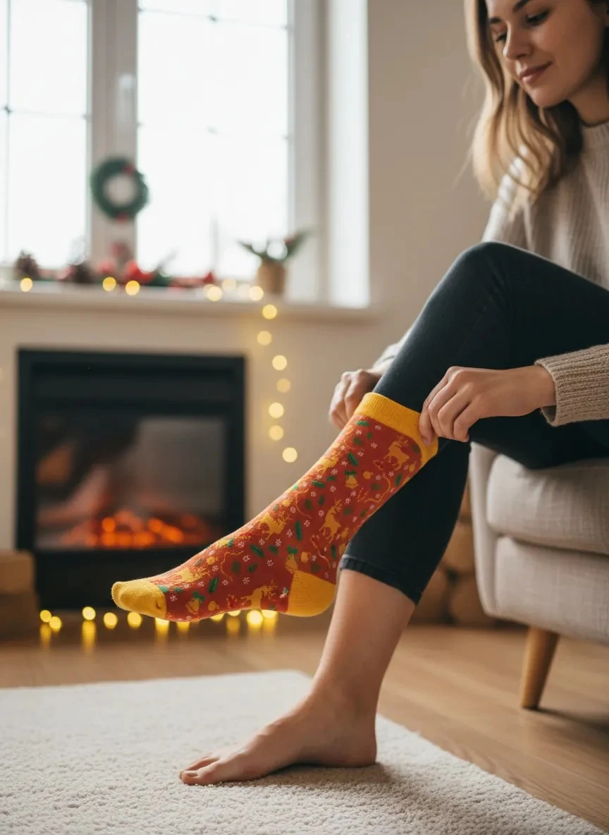  Sarı Geyik Temalı Havlu Yılbaşı Çorabı - CM172