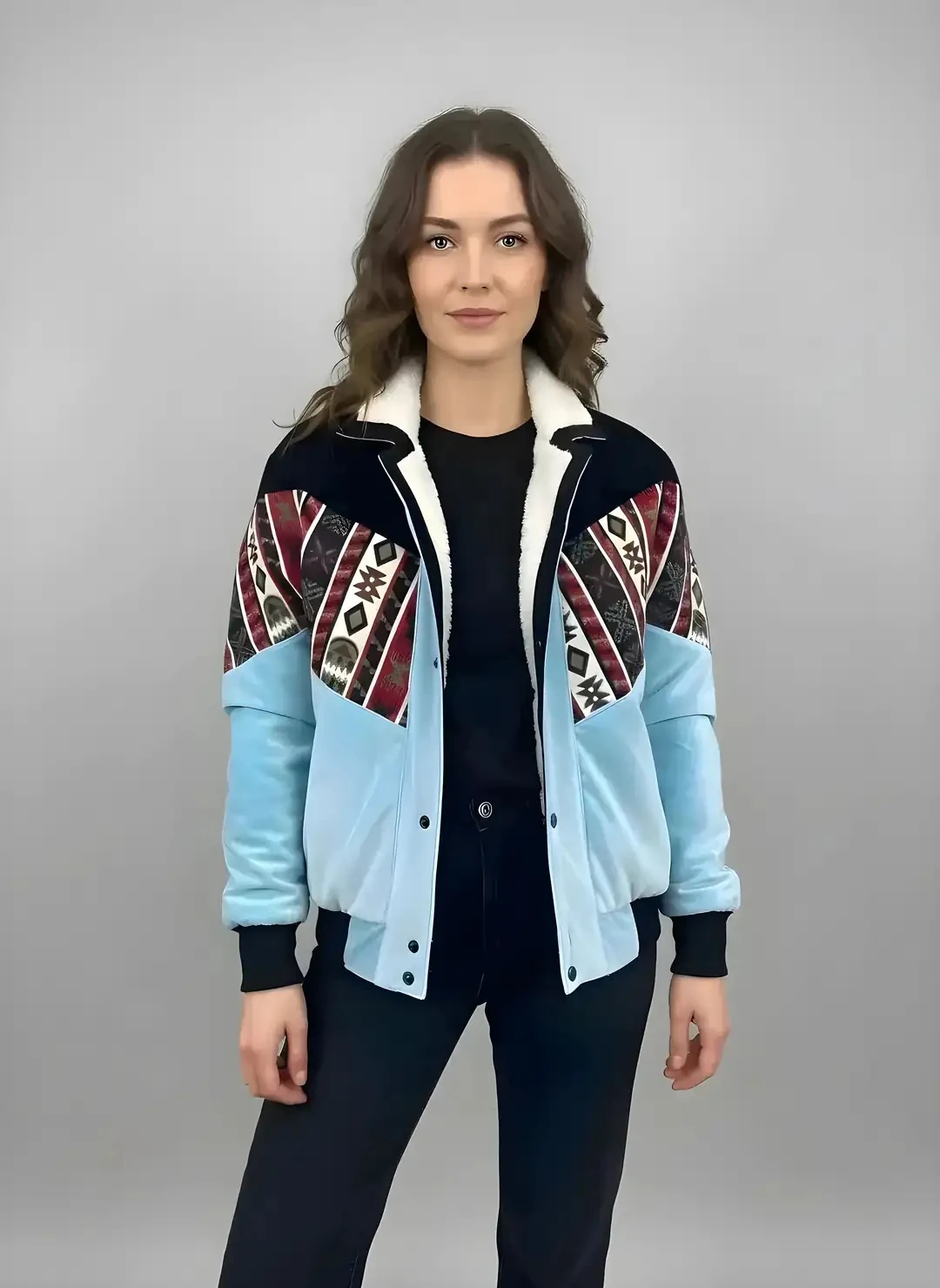 (7631) Small / Medium Beden Uyumlu Oversize Vintage Desen Ceket