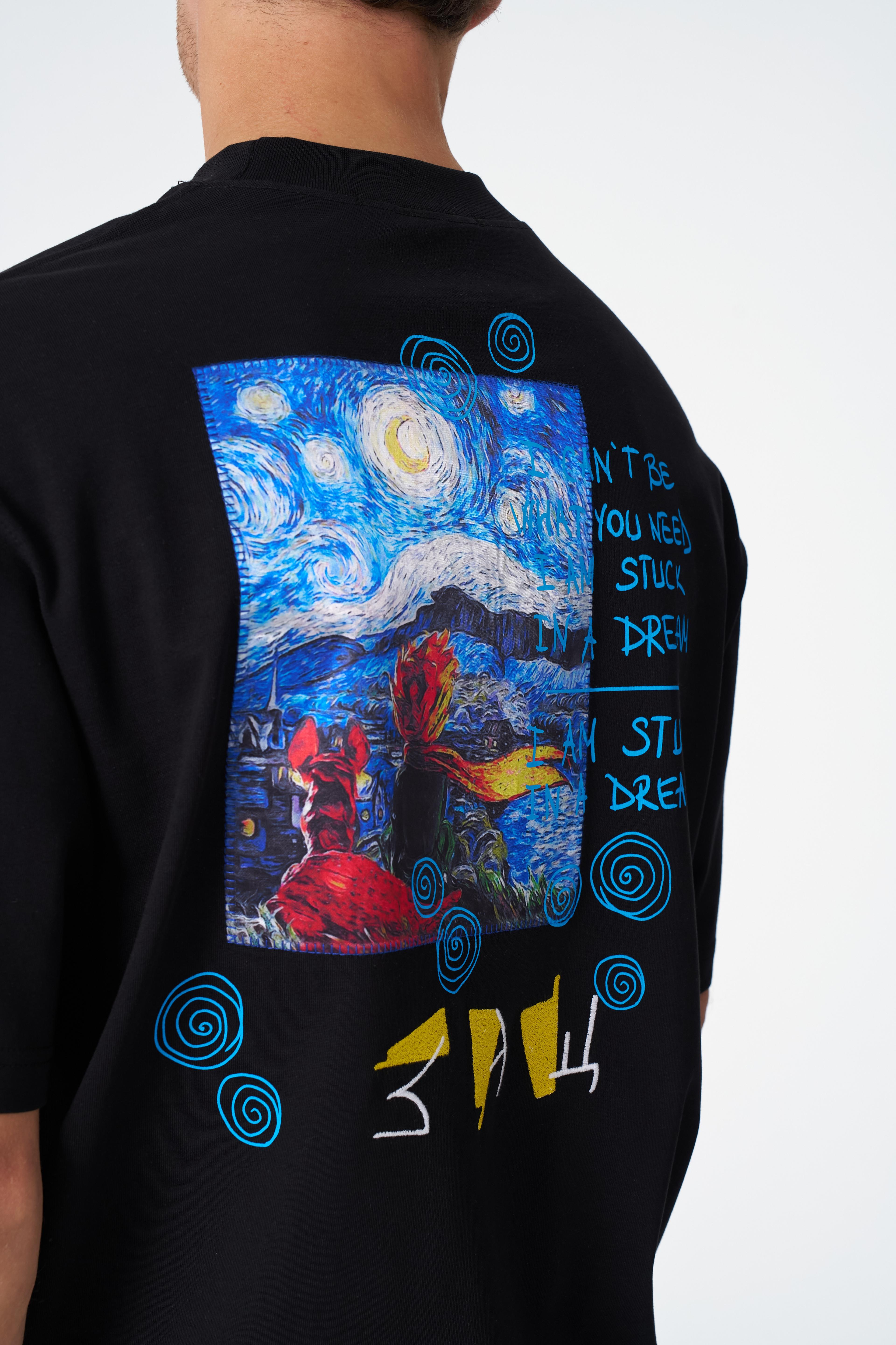 I am Stuck in a Dream Oversize Tişört – %100 Pamuk - Siyah