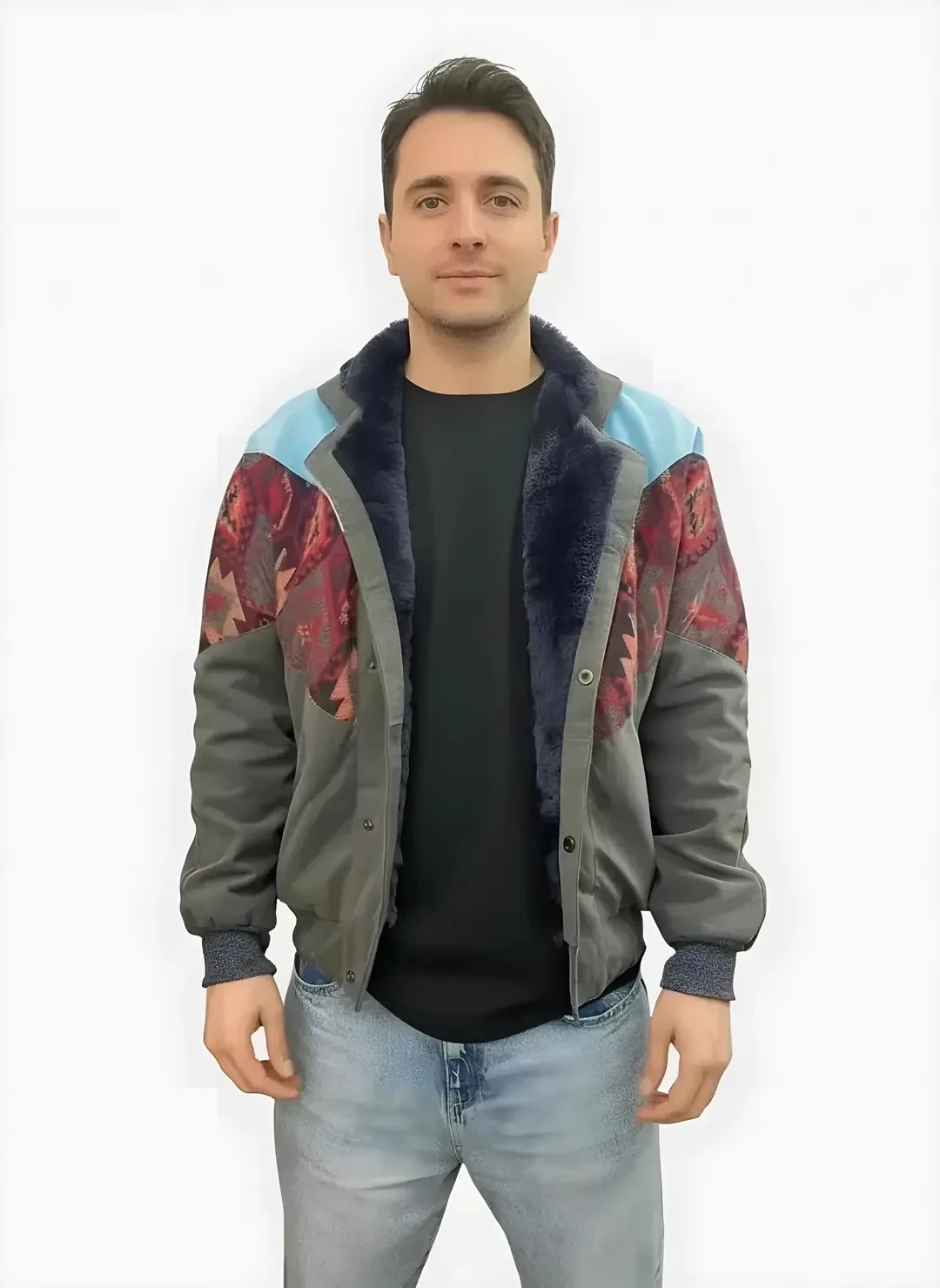 (7634) Small / Medium Beden Uyumlu Oversize Vintage Desen Ceket