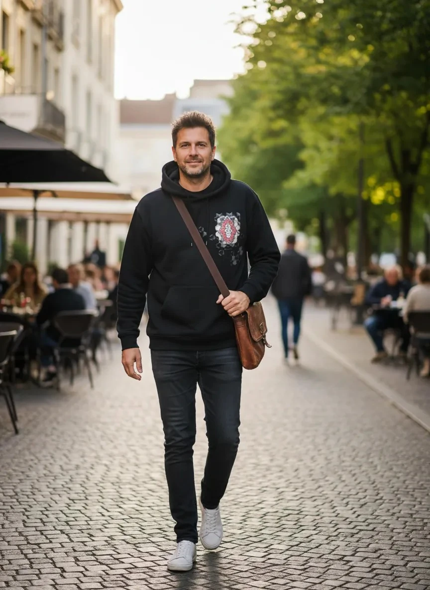 İllusion Oversize Hoodie - Şardonlu %100 Pamuk - Siyah