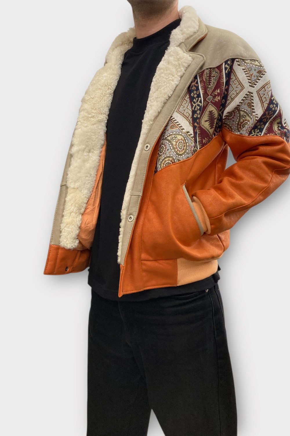 (7350) Small Beden Vintage Desenli Özel Ceket