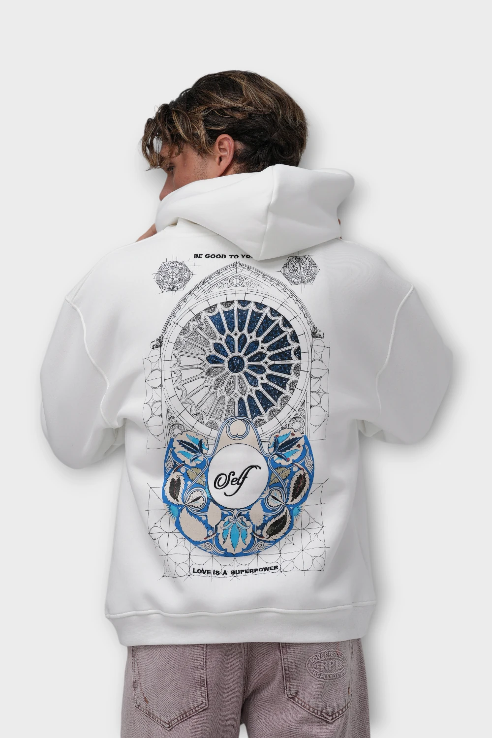 Self "Love is a Superpower" Oversize Hoodie - Beyaz