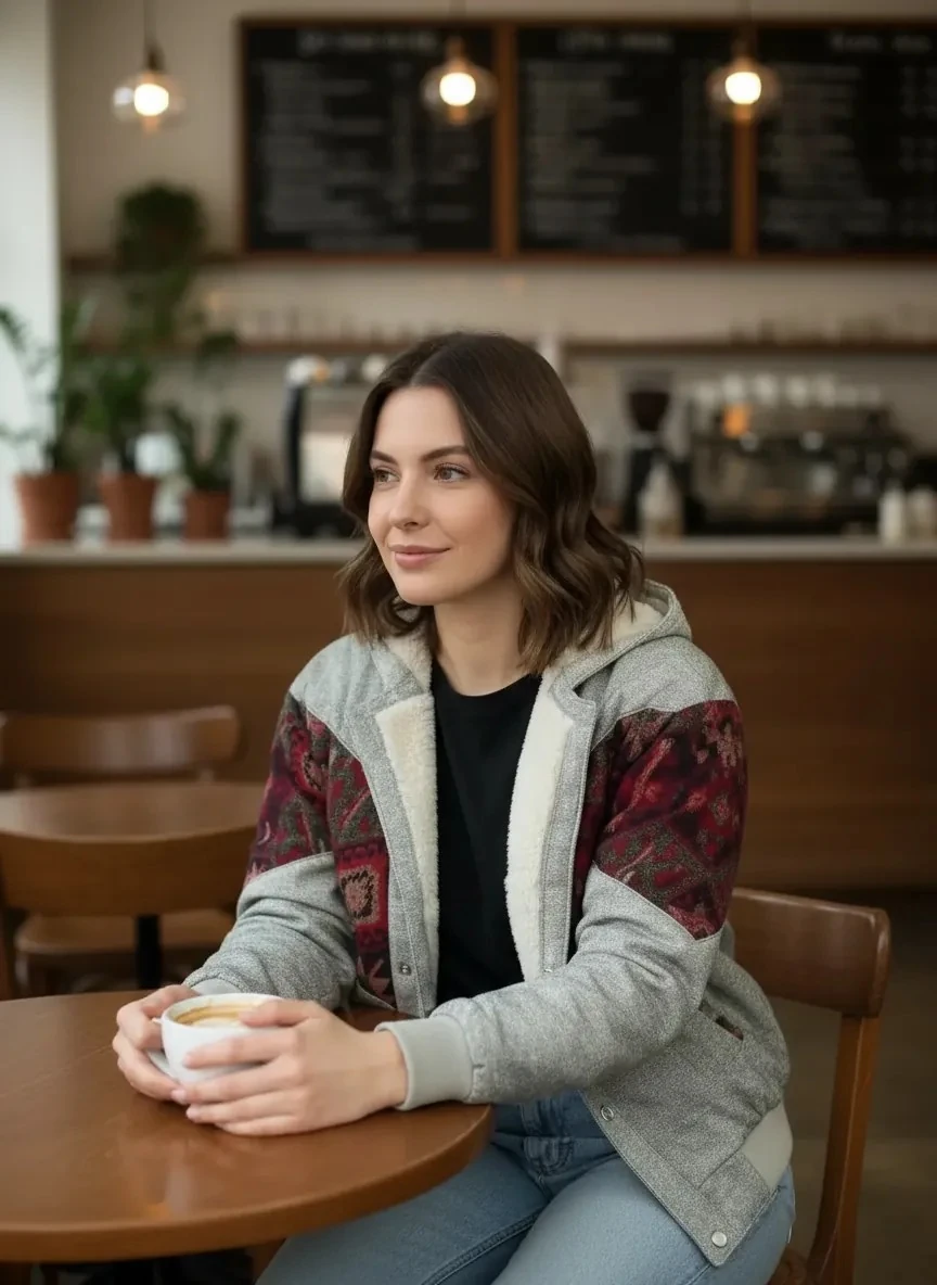 (7641) 36/38 Beden Uyumlu Vintage Desen Oversize Unisex Ceket