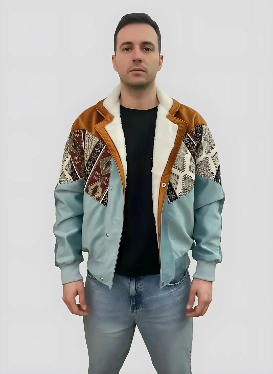 (7635) Small / Medium Beden Uyumlu Oversize Vintage Desen Ceket