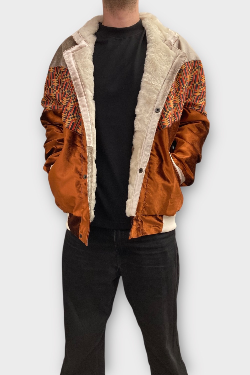 (7410) XLarge Beden Vintage Desenli Özel Ceket