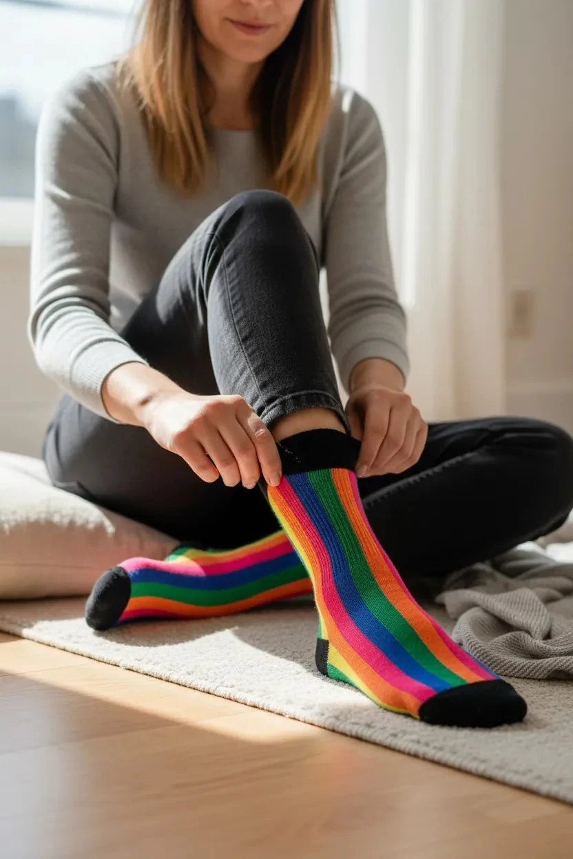 Gökkuşağı Desenli Renkli Çorap (36-44 Numaraya Uygun)