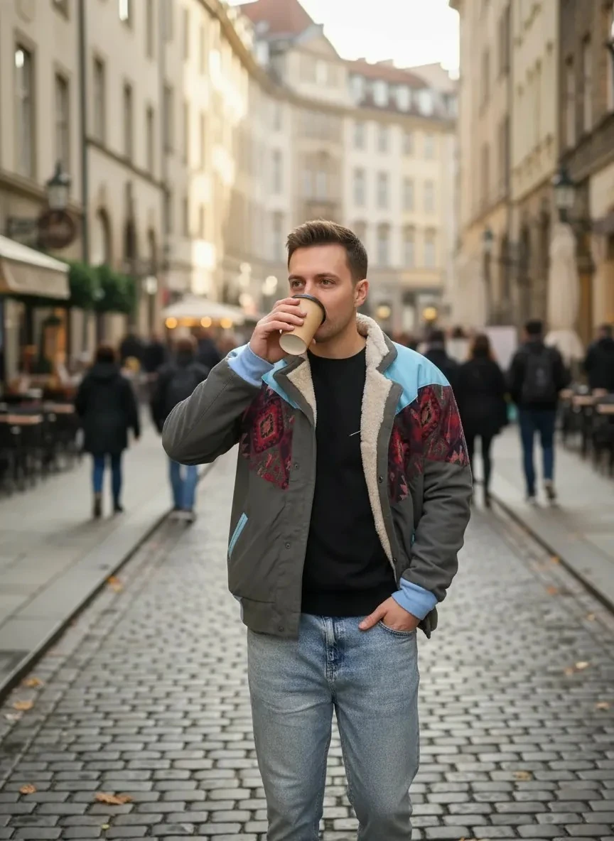 (7627) Large / XLarge Beden Uyumlu Vintage Desenli Özel Ceket