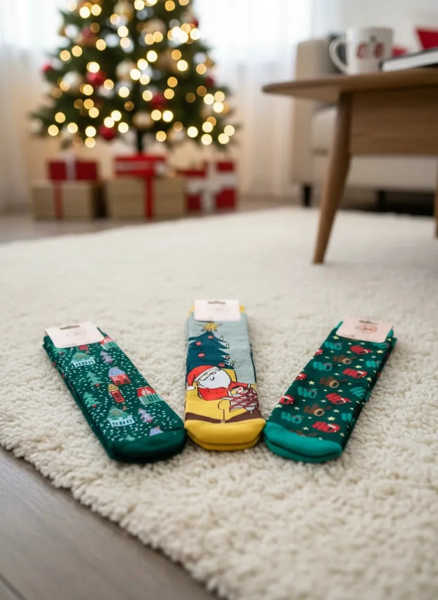 3'lü Yılbaşı Seti Yeşil Havlu Çorap - Sarı Yıldız (36-46 Numaraya Uygun)