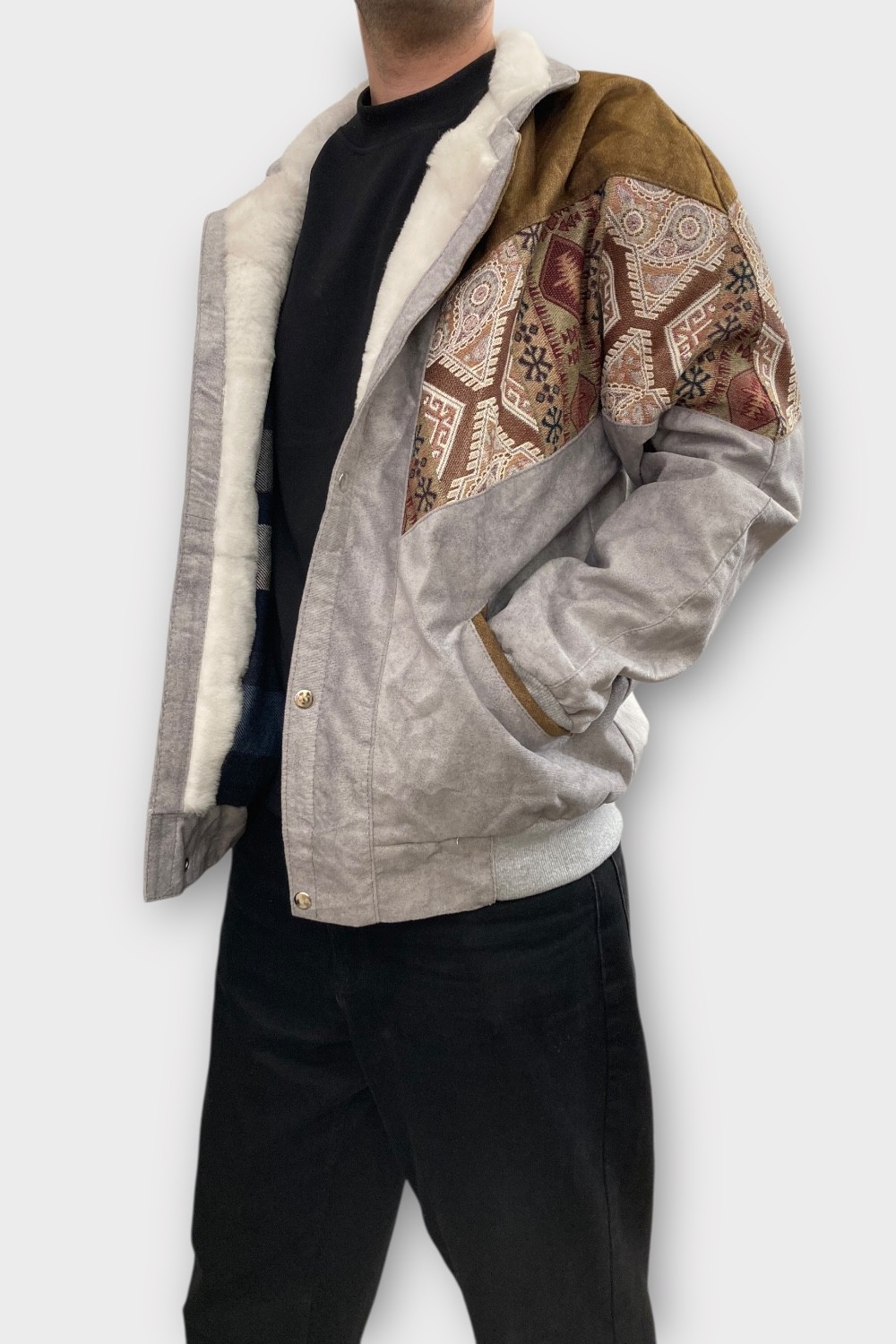 (7368) XLarge Beden Vintage Desenli Özel Ceket