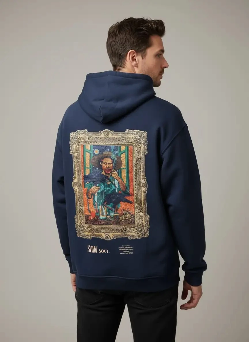 Keep Goghing Oversize Hoodie - Şardonlu %100 Pamuk - İndigo